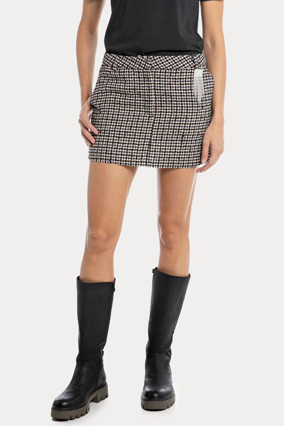 Replay Kazayağı Desenli Aksesuarlı Mini Etek-Libas Trendy Fashion Store