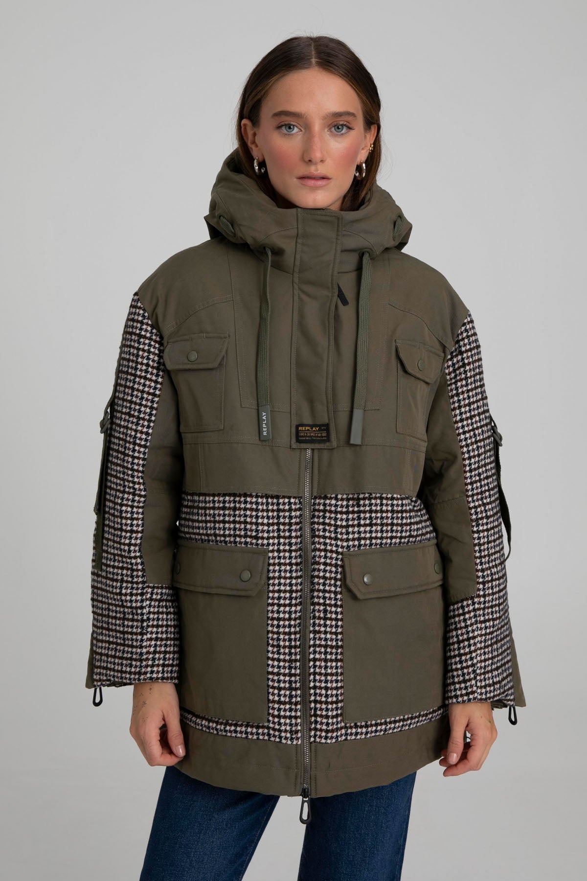 Replay Piye Dö Pul Desenli Kapüşonlu Puffer Mont-Libas Trendy Fashion Store