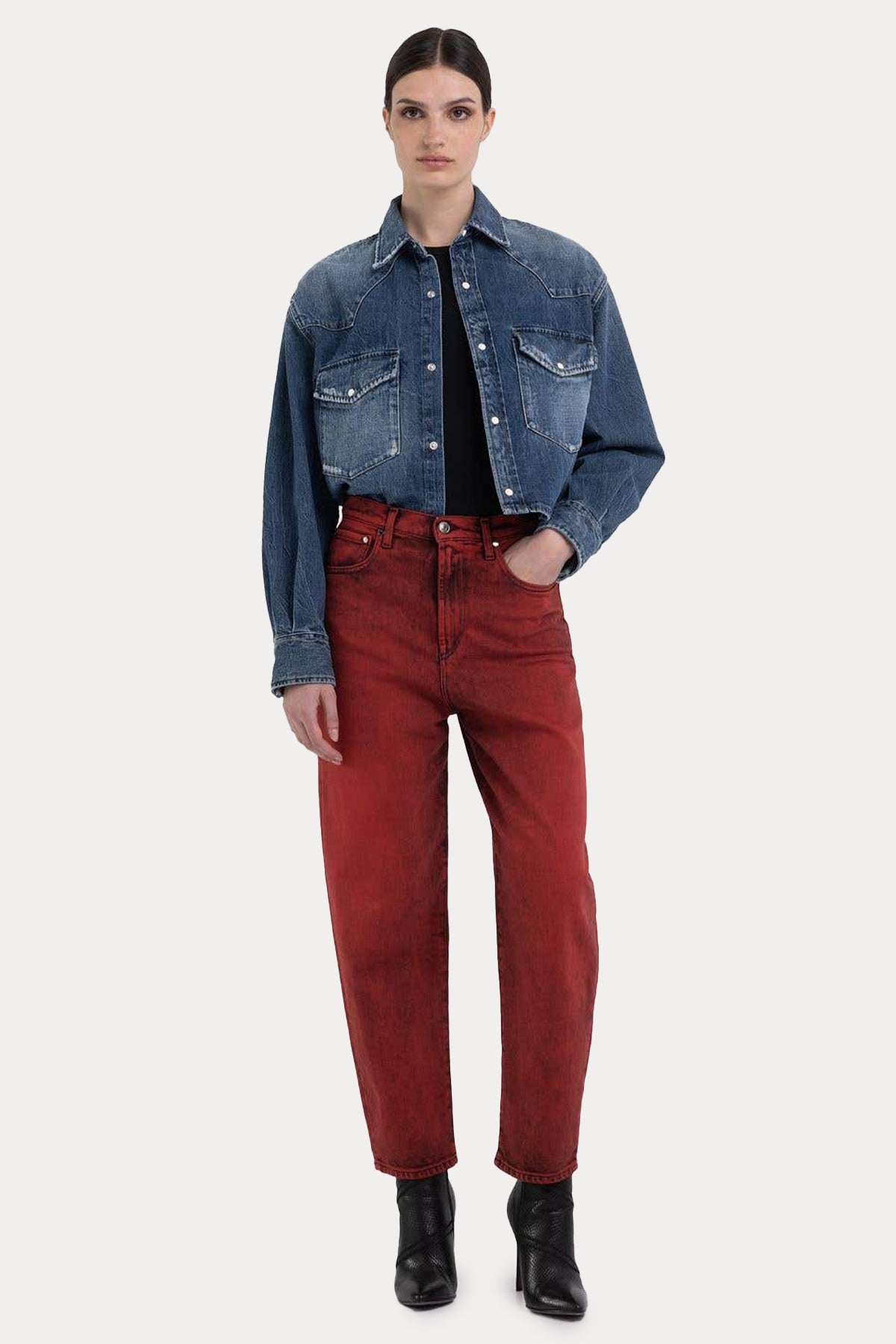 Replay Relaxed Fit Crop Denim Gömlek-Libas Trendy Fashion Store