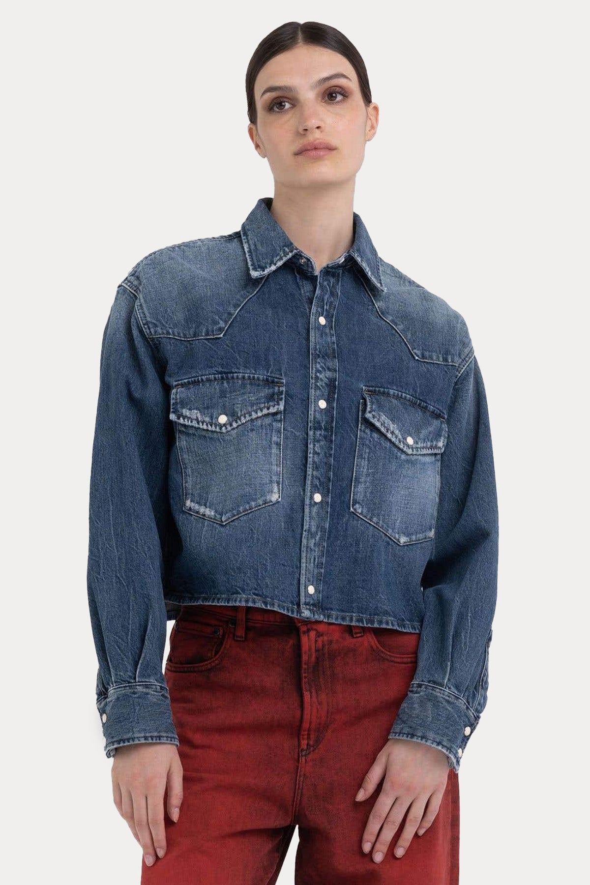 Replay Relaxed Fit Crop Denim Gömlek-Libas Trendy Fashion Store