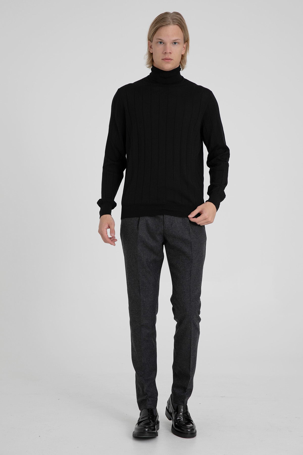 Manuel Ritz Slim Fit Tek Pileli Pötikare Desenli Yün Pantolon-Libas Trendy Fashion Store