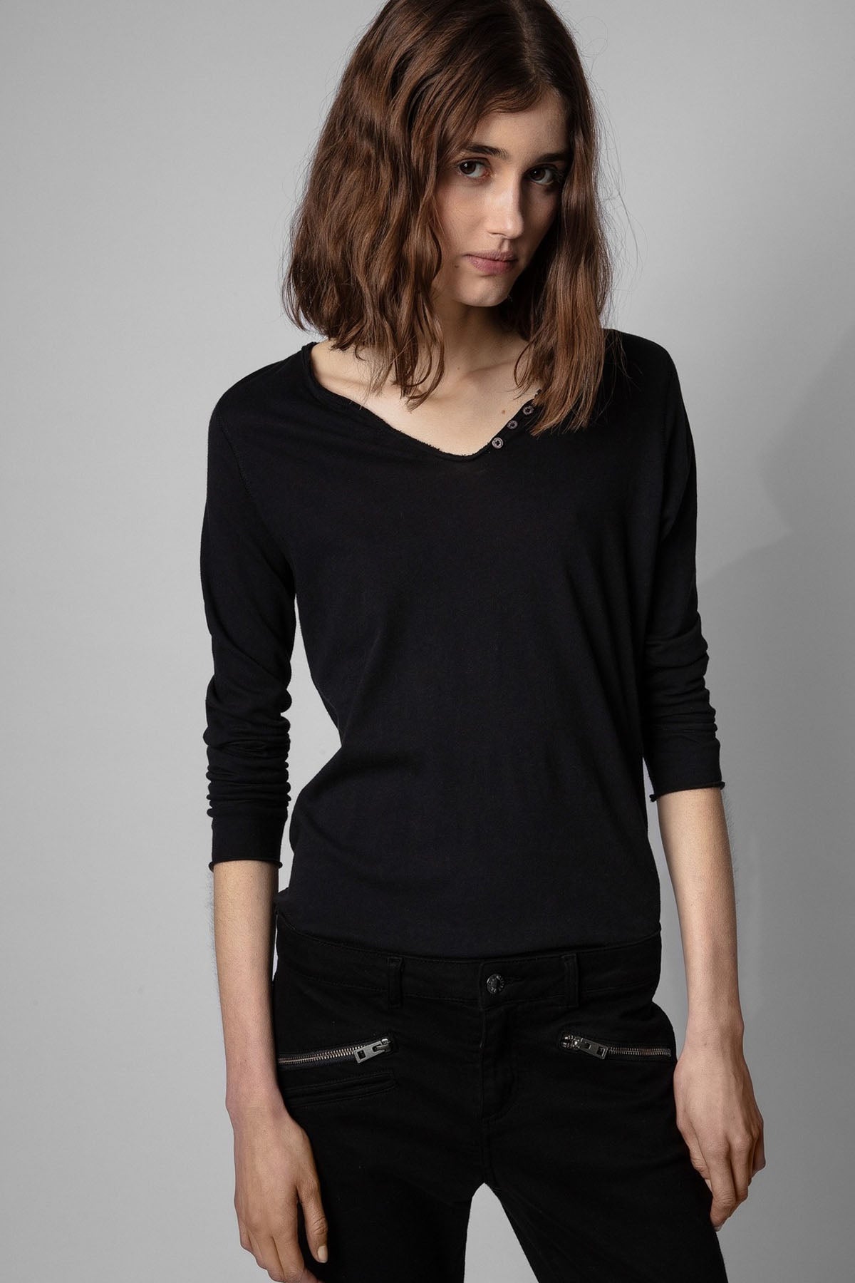 Zadig & Voltaire Kuru Kafa Logolu Uzun Kollu T-shirt-Libas Trendy Fashion Store