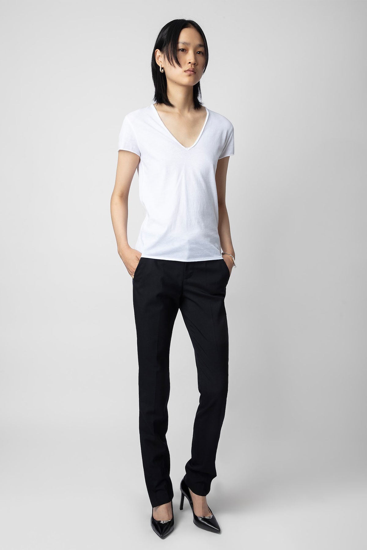 Zadig & Voltaire Dantel Nakış Logolu V Yaka T-shirt-Libas Trendy Fashion Store