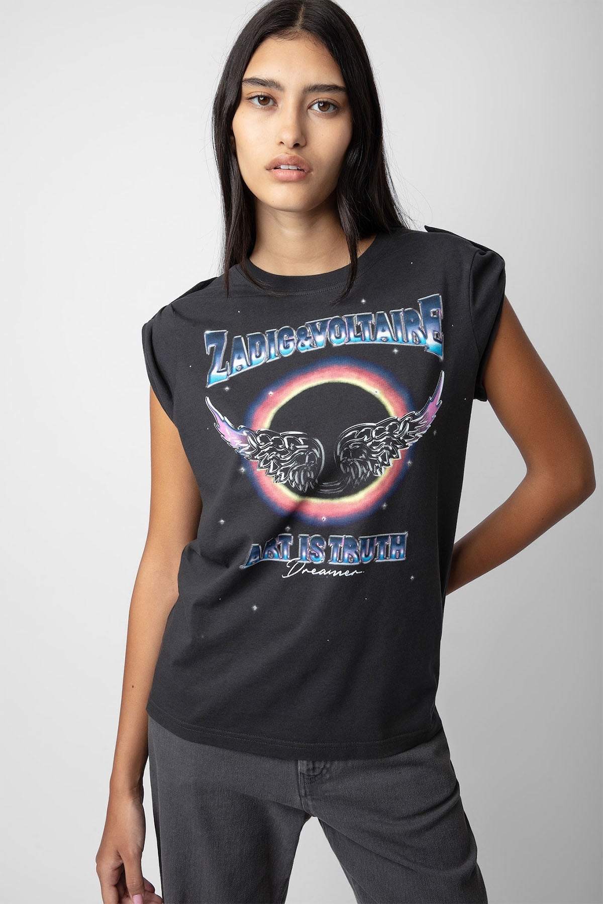 Zadig & Voltaire Yuvarlak Yaka Apoletli Kolsuz T-shirt-Libas Trendy Fashion Store