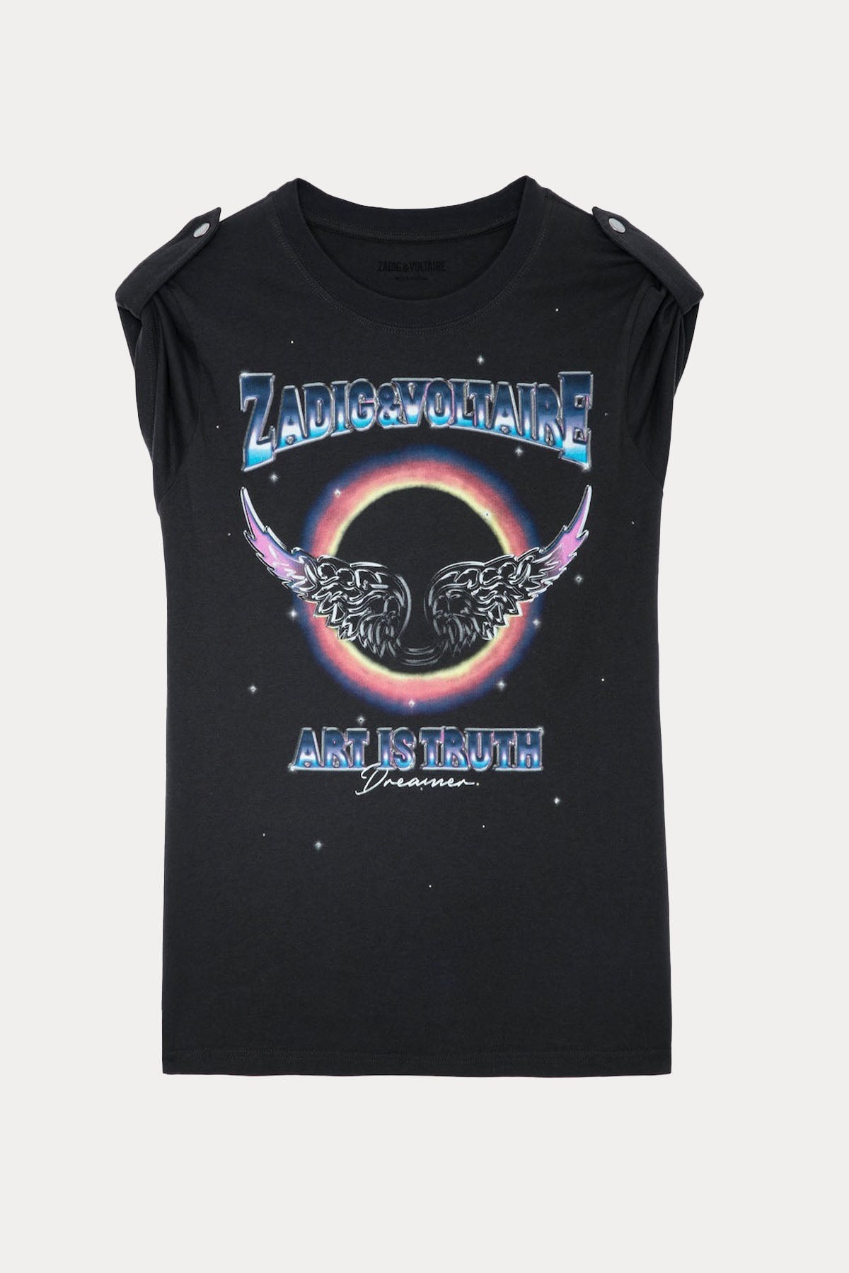 Zadig & Voltaire Yuvarlak Yaka Apoletli Kolsuz T-shirt-Libas Trendy Fashion Store