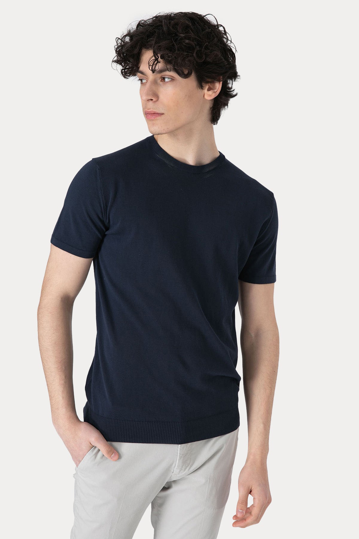 Manifattura Yuvarlak Yaka İnce Örgü T-shirt-T-shirt-Libas
