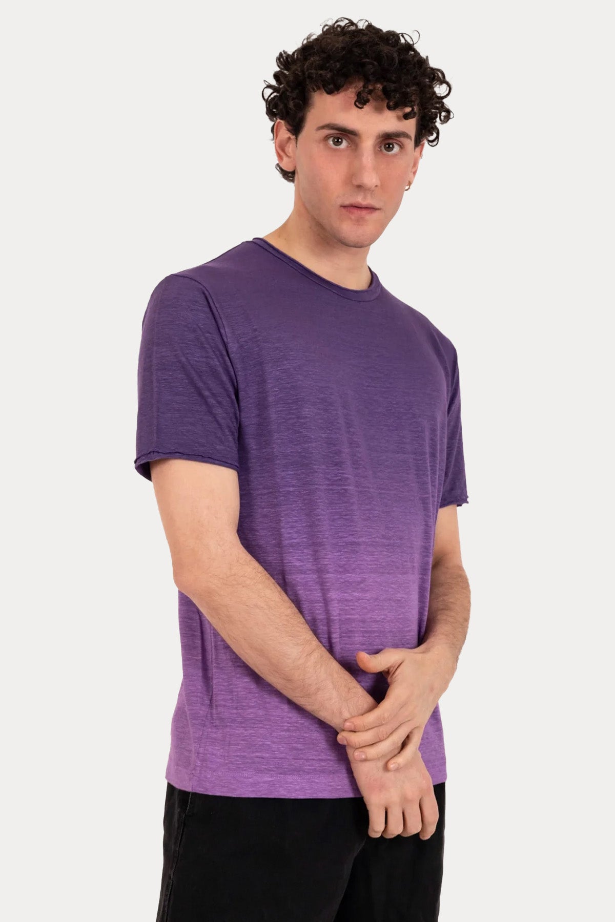 Manifattura Yuvarlak Yaka Degrade Streç Keten T-shirt