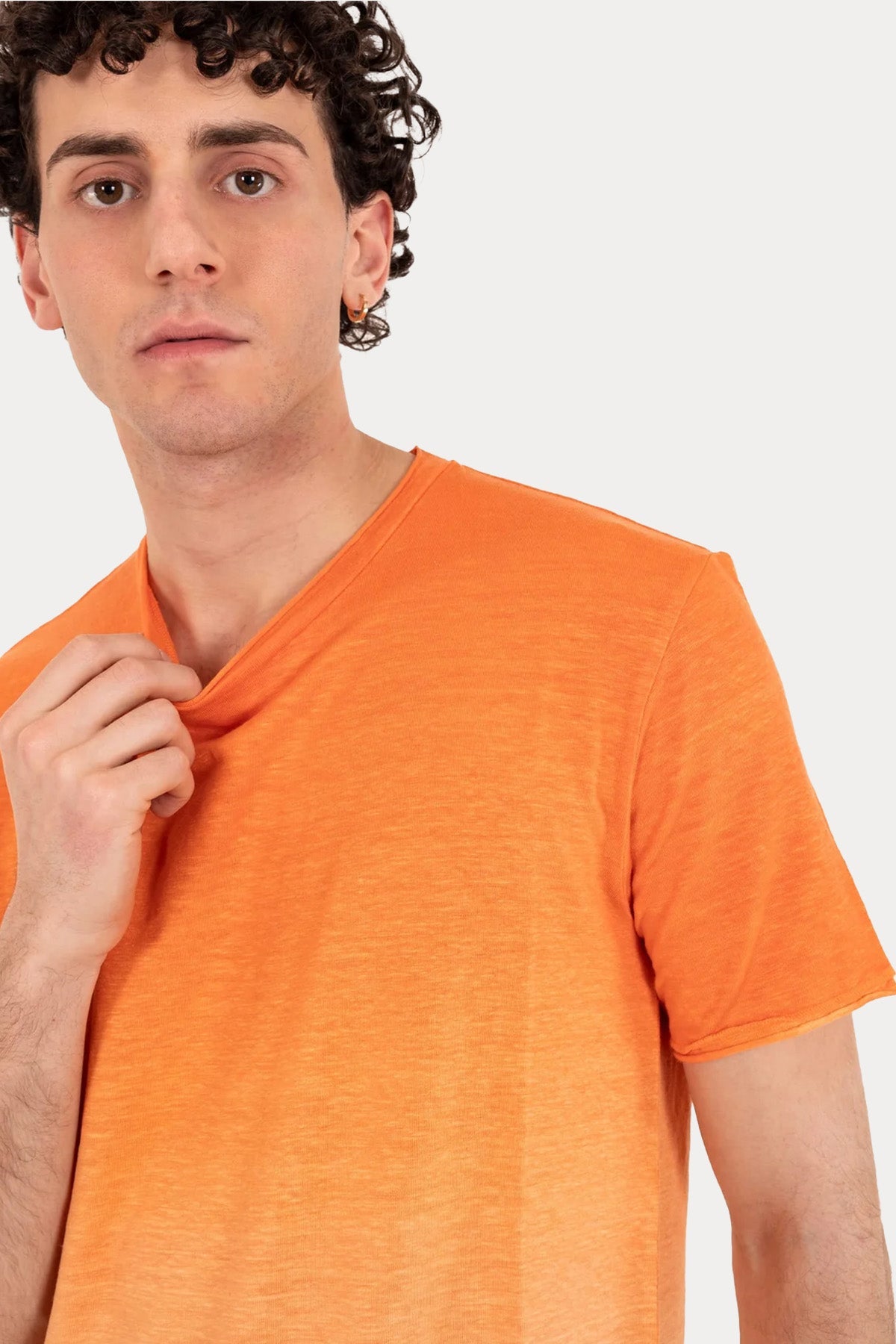 Manifattura Yuvarlak Yaka Degrade Streç Keten T-shirt