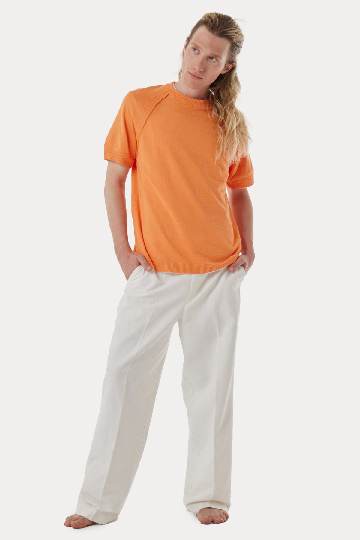 Manifattura Yuvarlak Yaka İnce Örgü Keten Triko