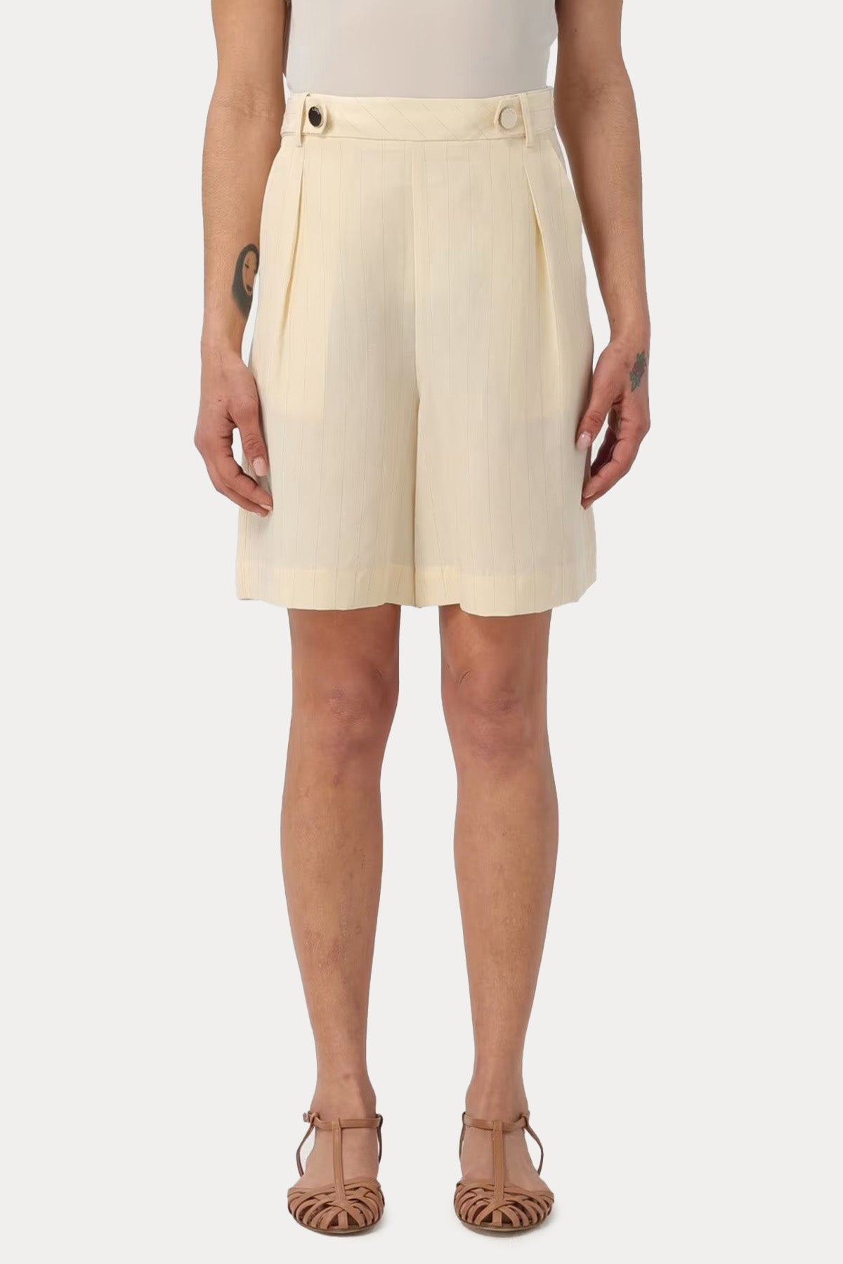 Liu Jo Relaxed Fit Yüksek Bel Çizgili Keten Şort