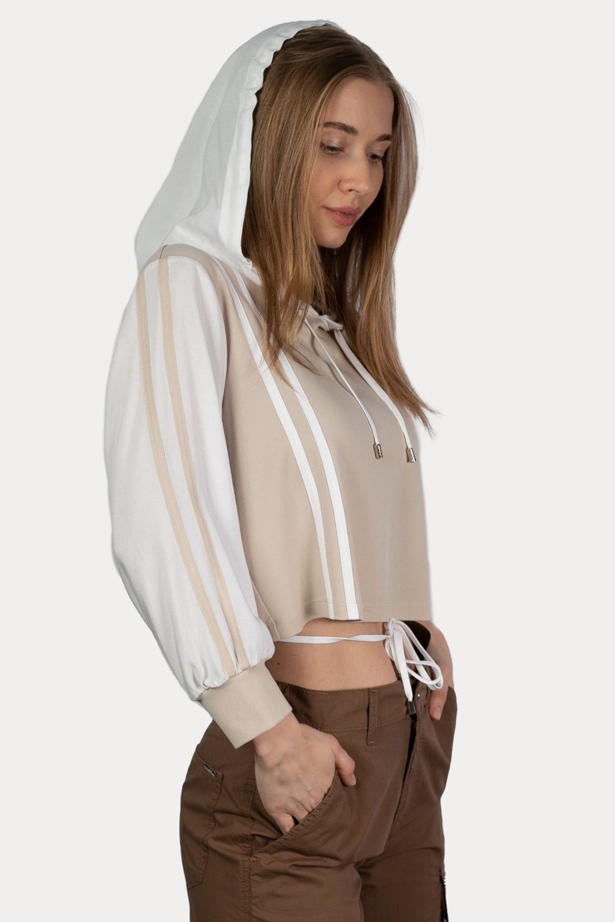 Liu Jo Kapüşonlu Crop Sweatshirt-Sweatshirt-Libas