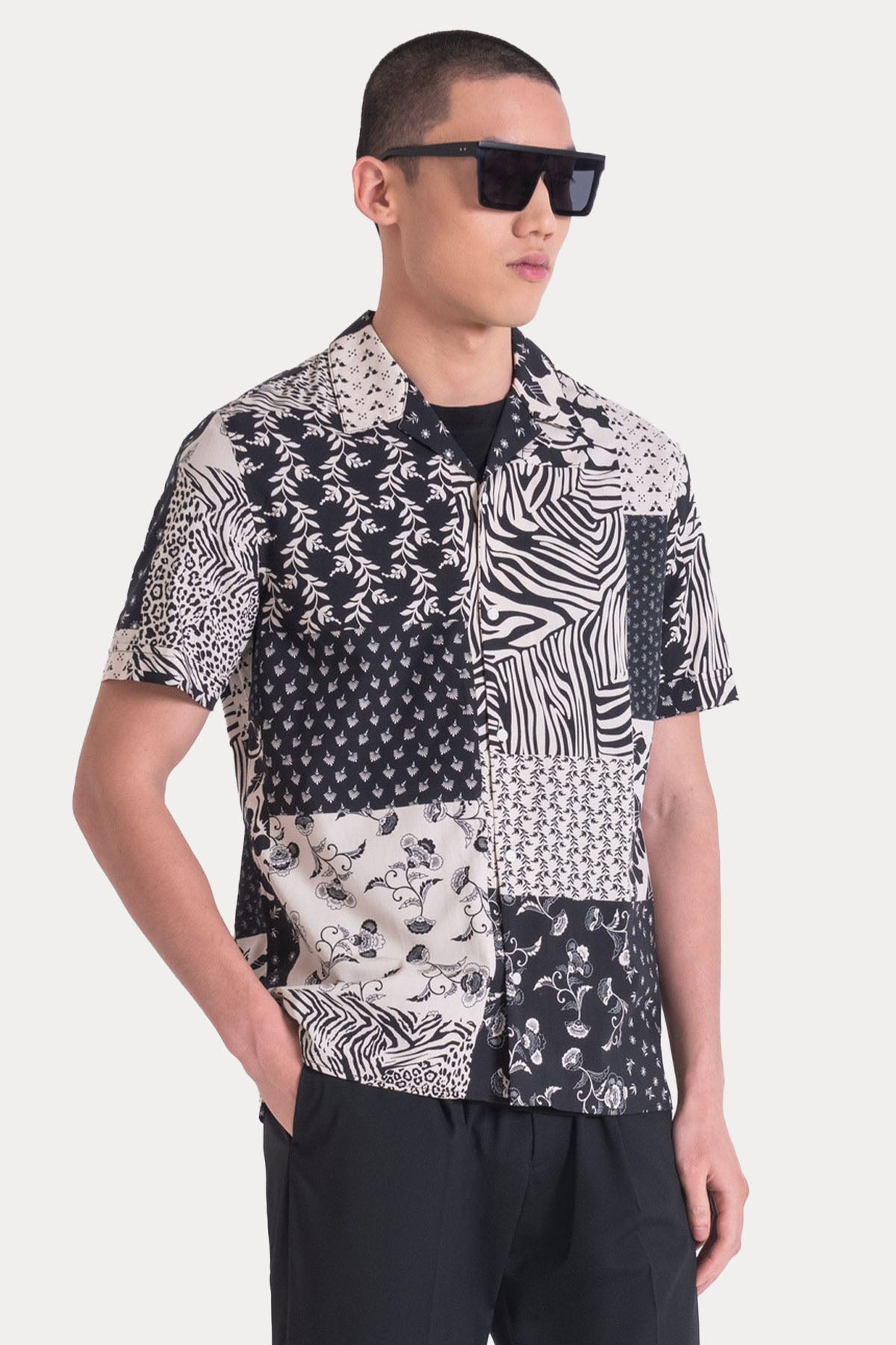 Antony Morato Straight Fit Kamp Yaka Patchwork Desenli Gömlek-Gömlek-Libas