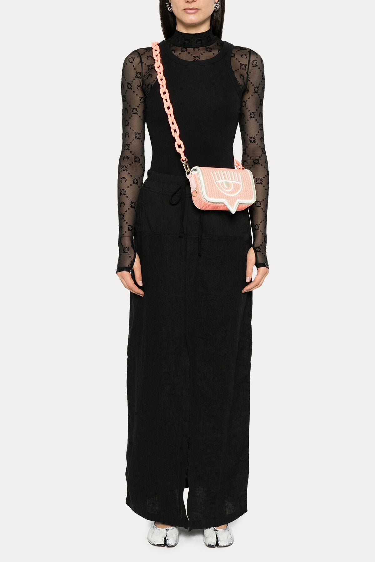 Chiara Ferragni Göz Logolu Hasır Örgü Zincir Askılı Omuz Çantası