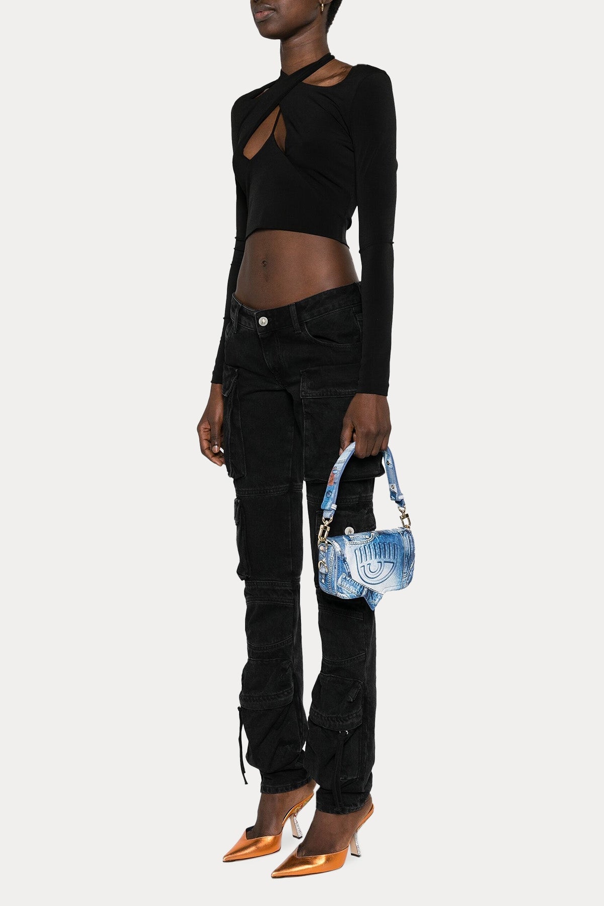 Chiara Ferragni Denim Görünümlü Göz Logolu Omuz Çantası