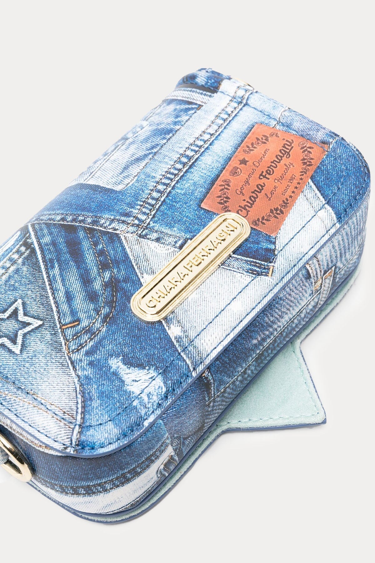 Chiara Ferragni Denim Görünümlü Göz Logolu Omuz Çantası