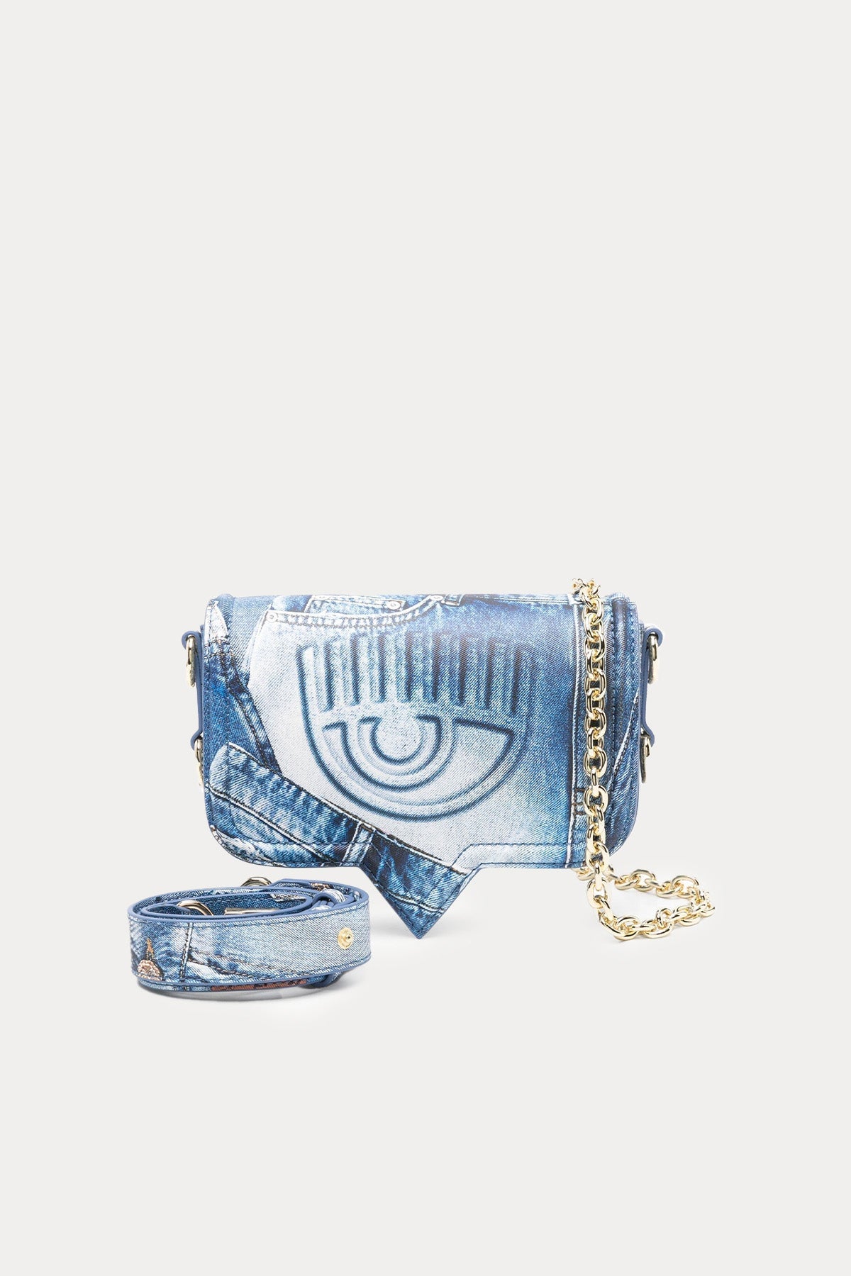 Chiara Ferragni Denim Görünümlü Göz Logolu Omuz Çantası