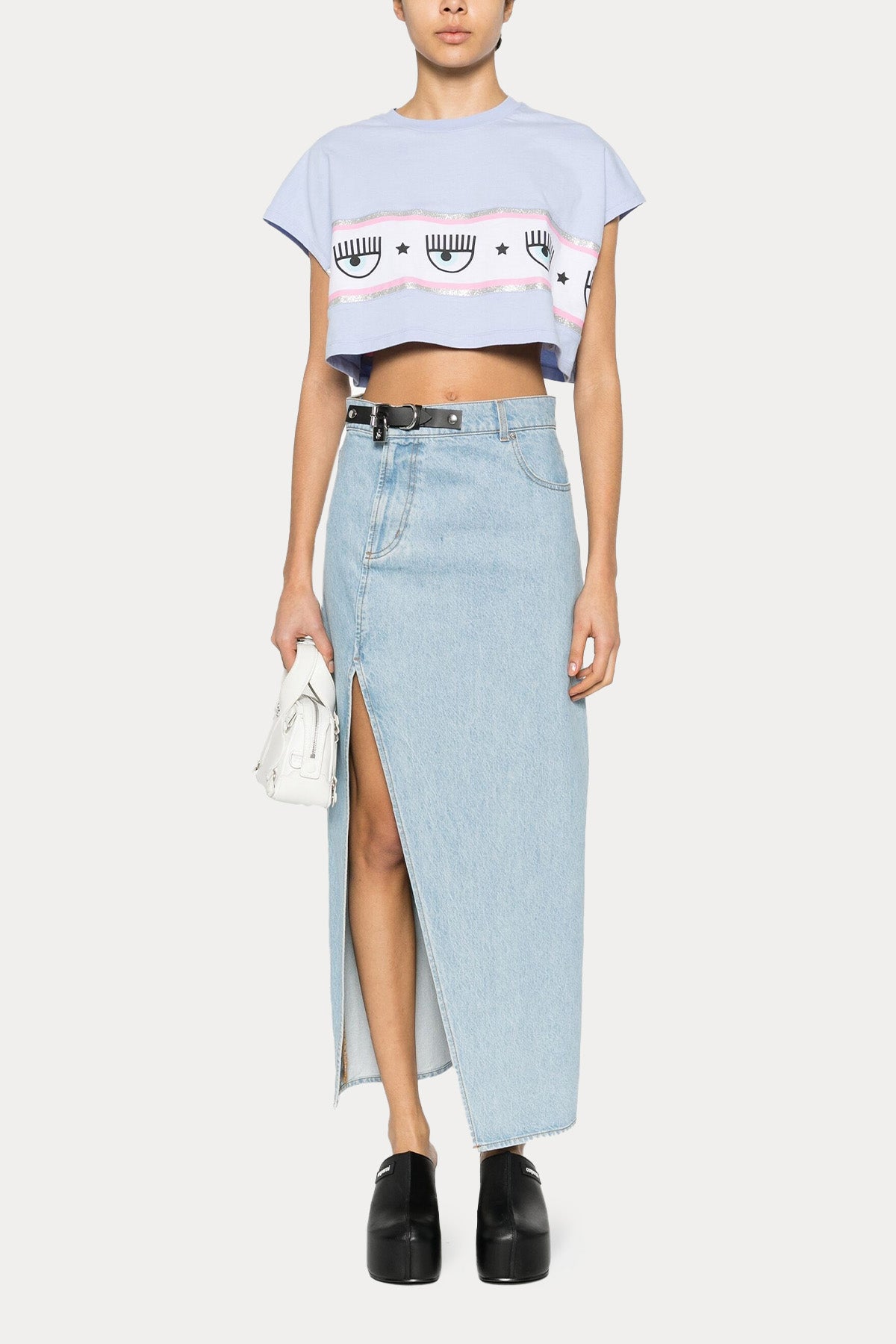 Chiara Ferragni Yuvarlak Yaka Logolu Crop T-shirt