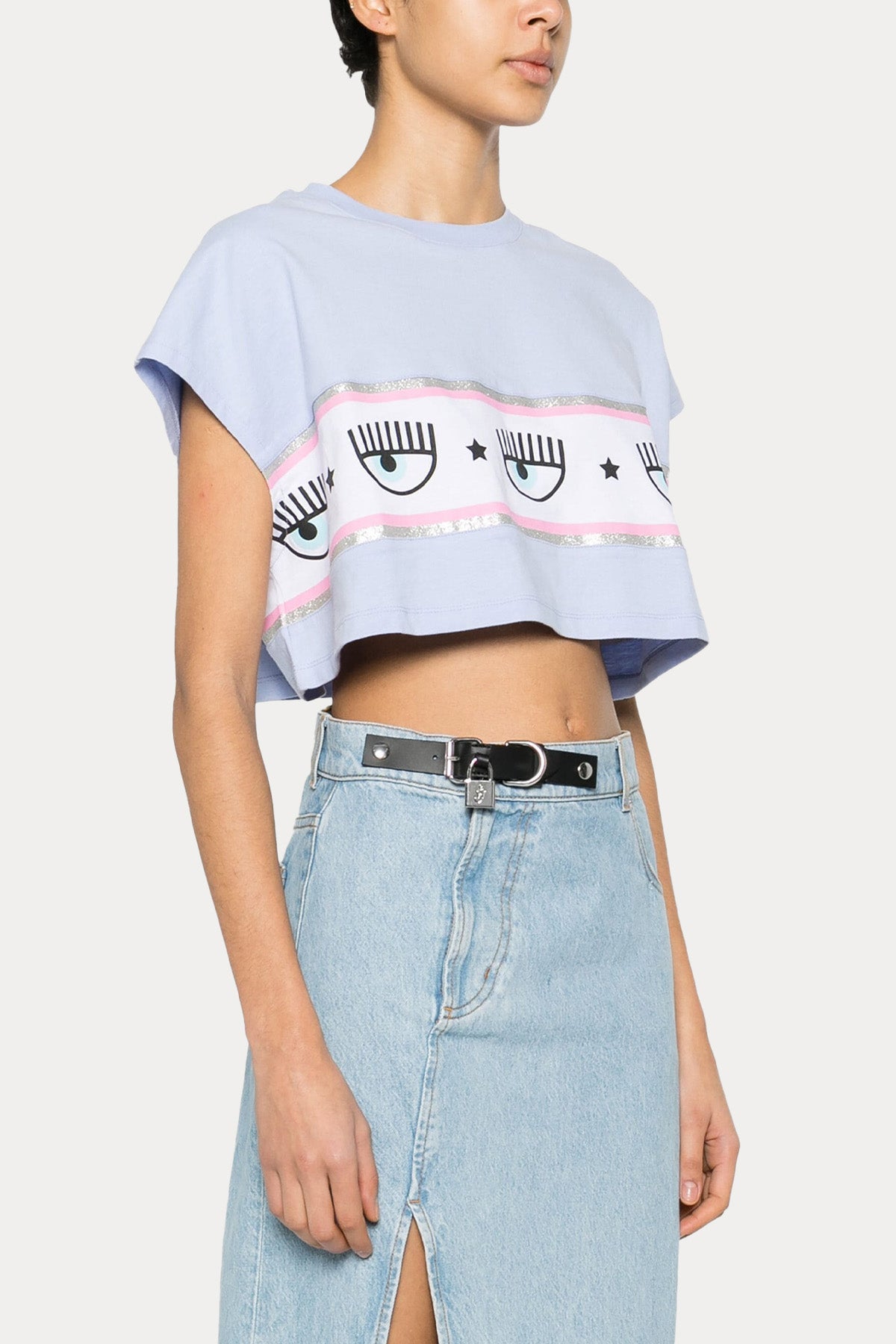 Chiara Ferragni Yuvarlak Yaka Logolu Crop T-shirt