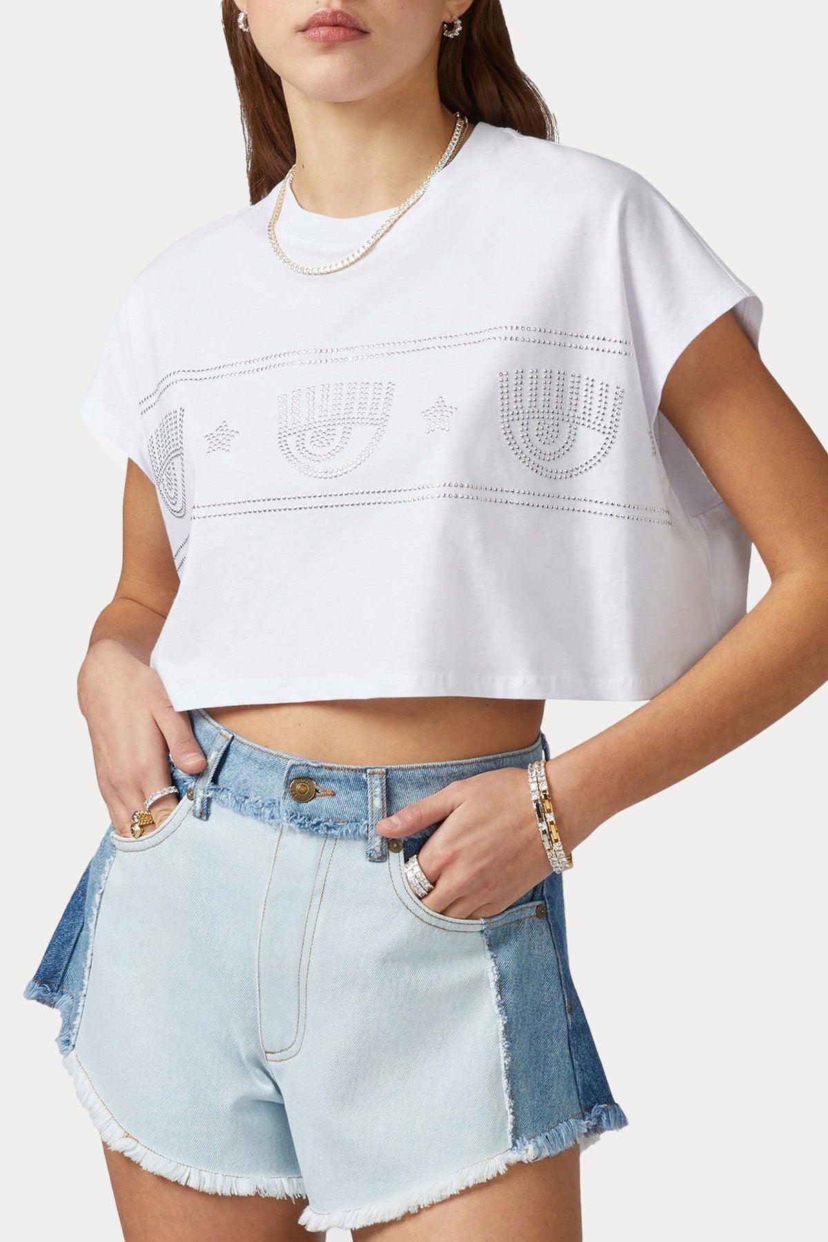 Chiara Ferragni Yuvarlak Yaka Troklu Logolu Crop T-shirt
