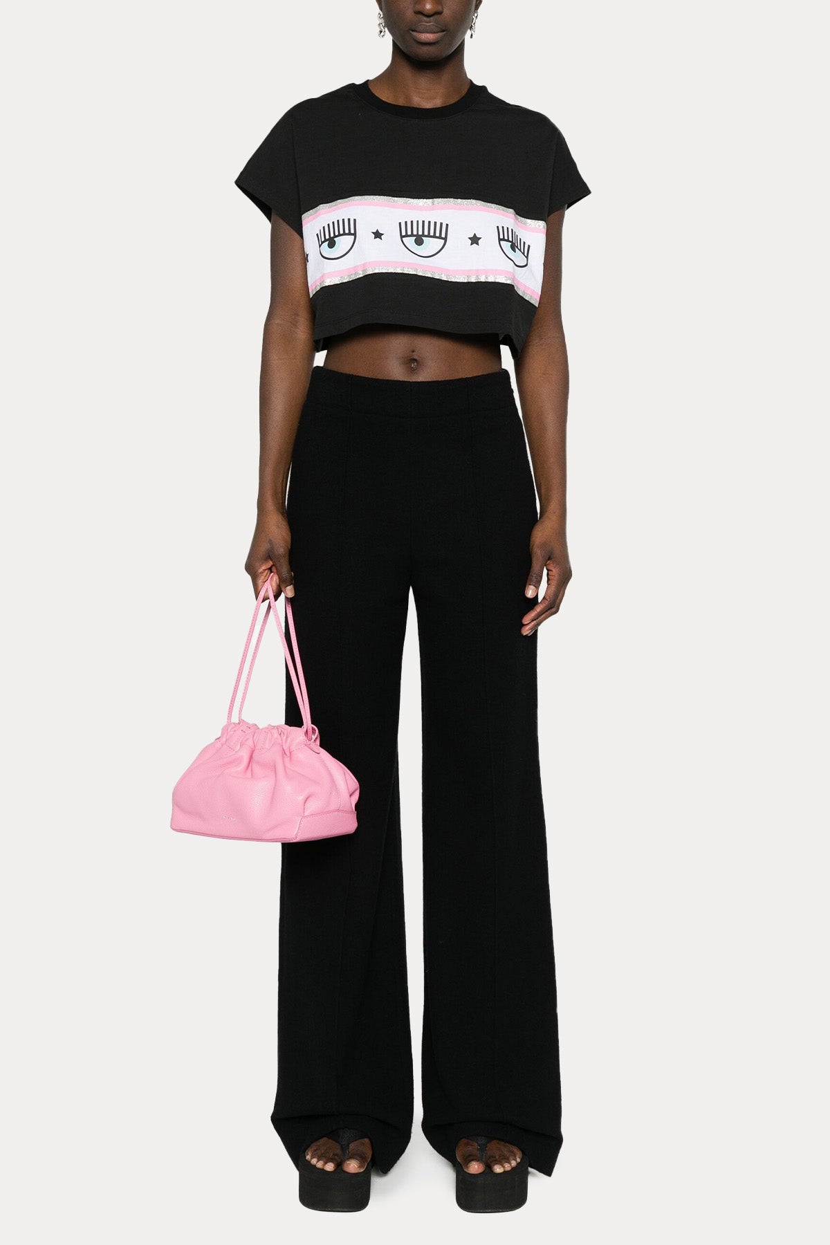 Chiara Ferragni Yuvarlak Yaka Logolu Crop T-shirt