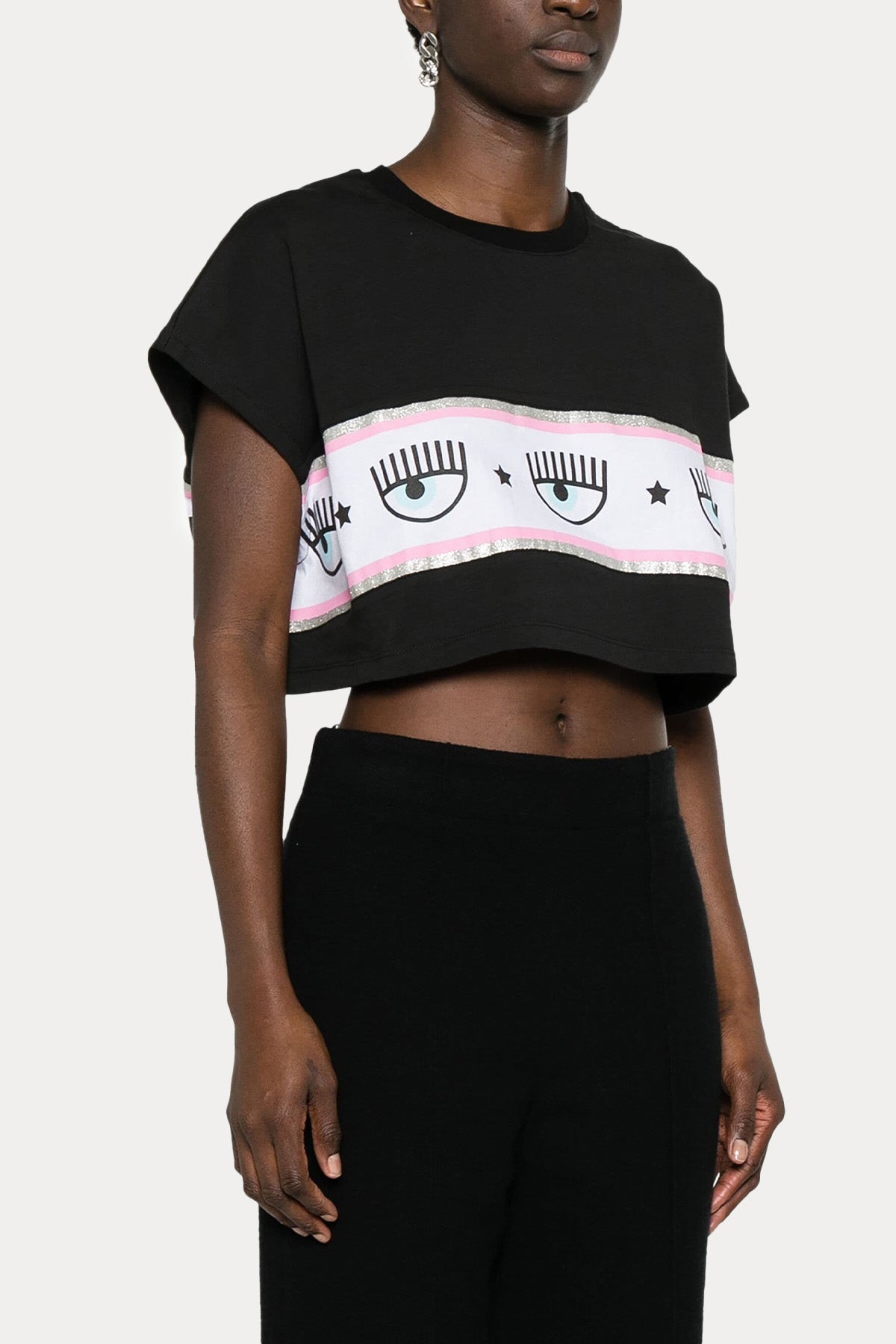 Chiara Ferragni Yuvarlak Yaka Logolu Crop T-shirt