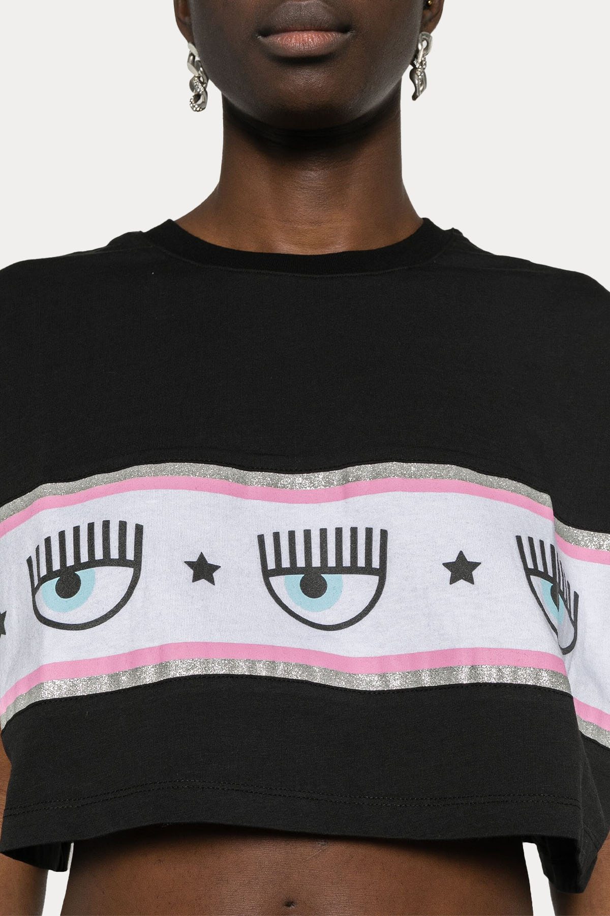 Chiara Ferragni Yuvarlak Yaka Logolu Crop T-shirt