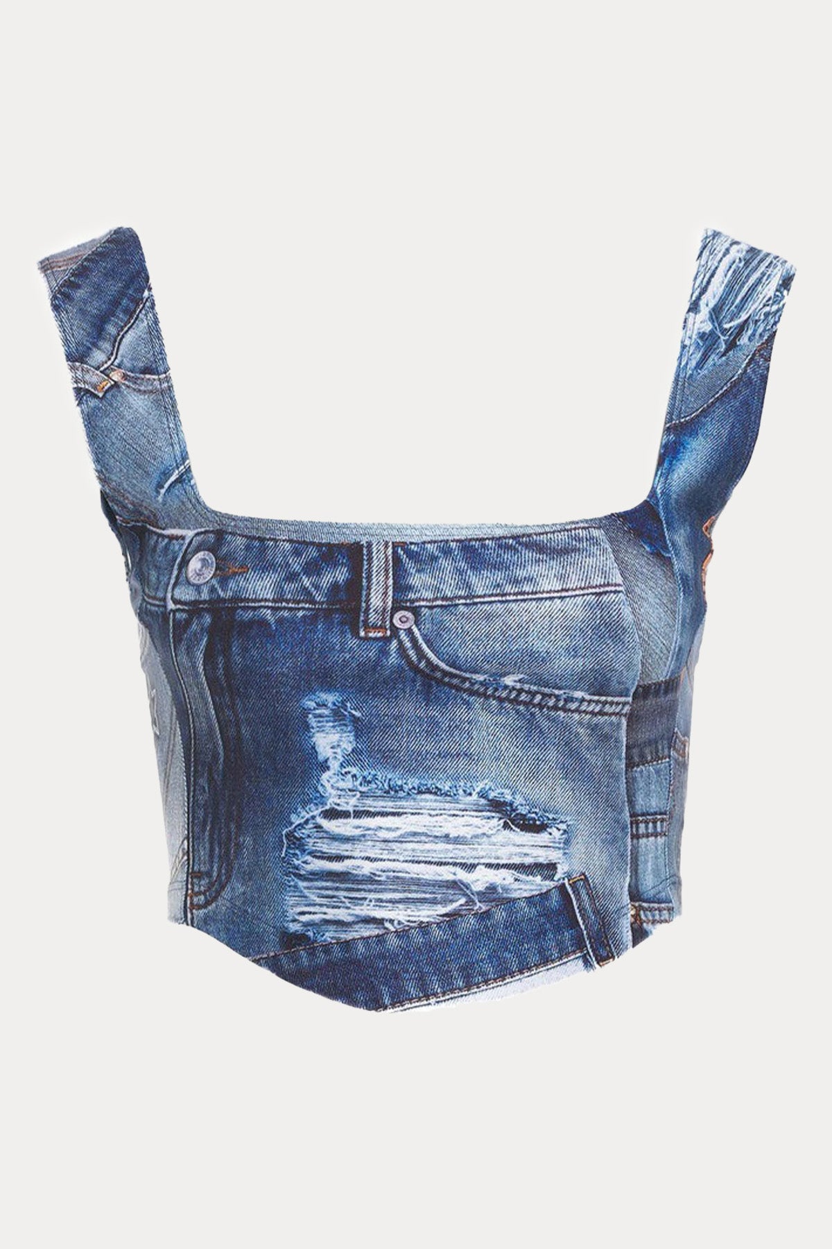 Chiara Ferragni Denim Görünümlü Crop Bluz