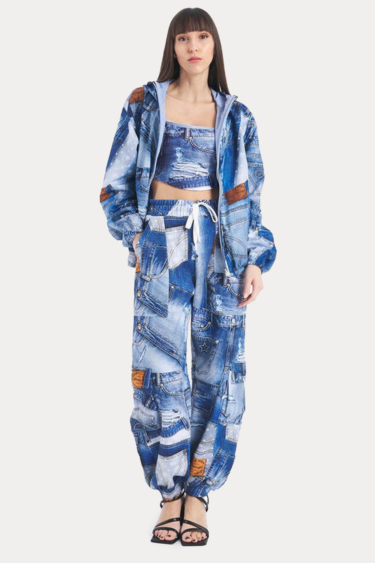 Chiara Ferragni Denim Görünümlü Crop Bluz