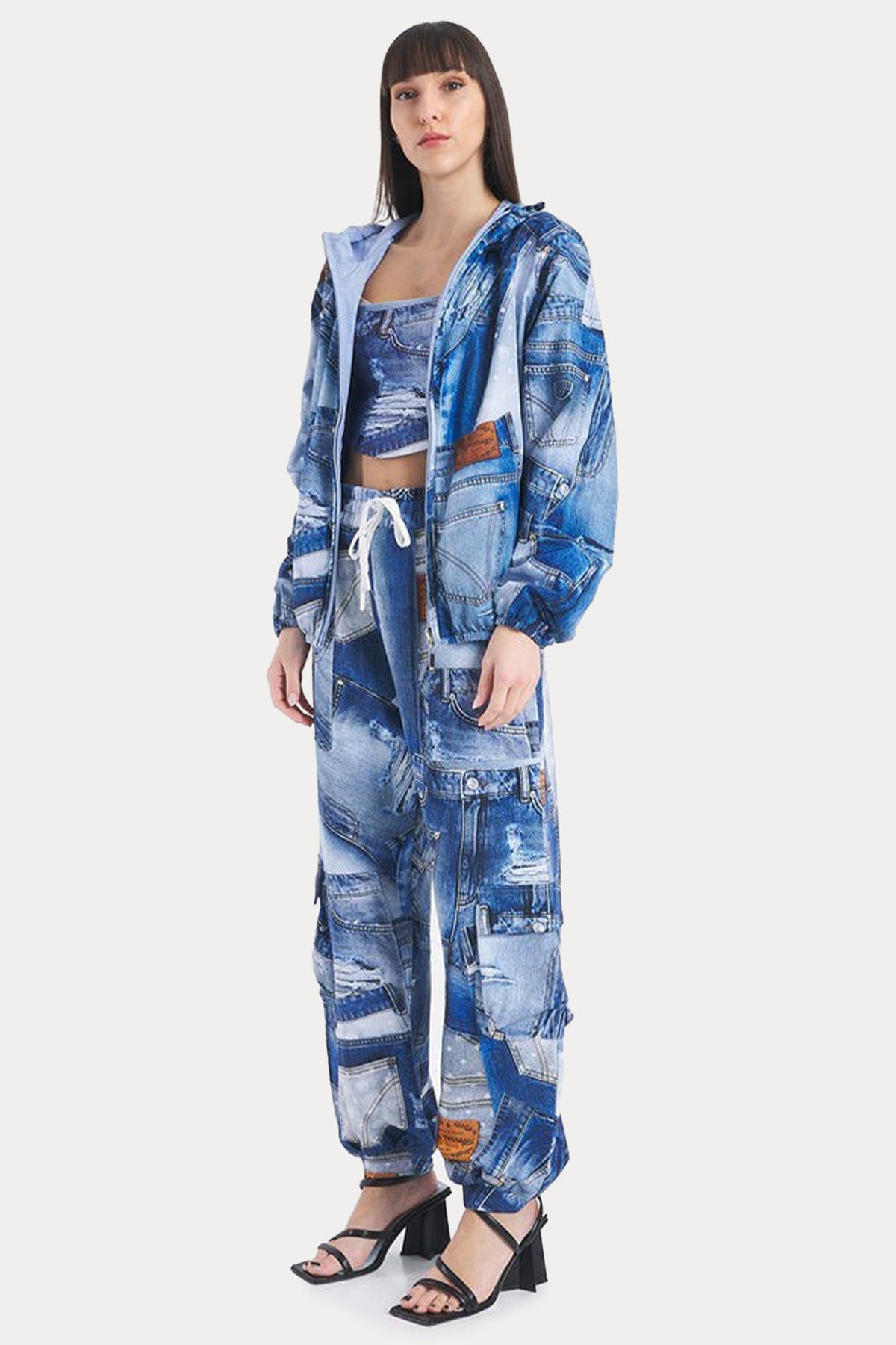 Chiara Ferragni Denim Görünümlü Crop Bluz