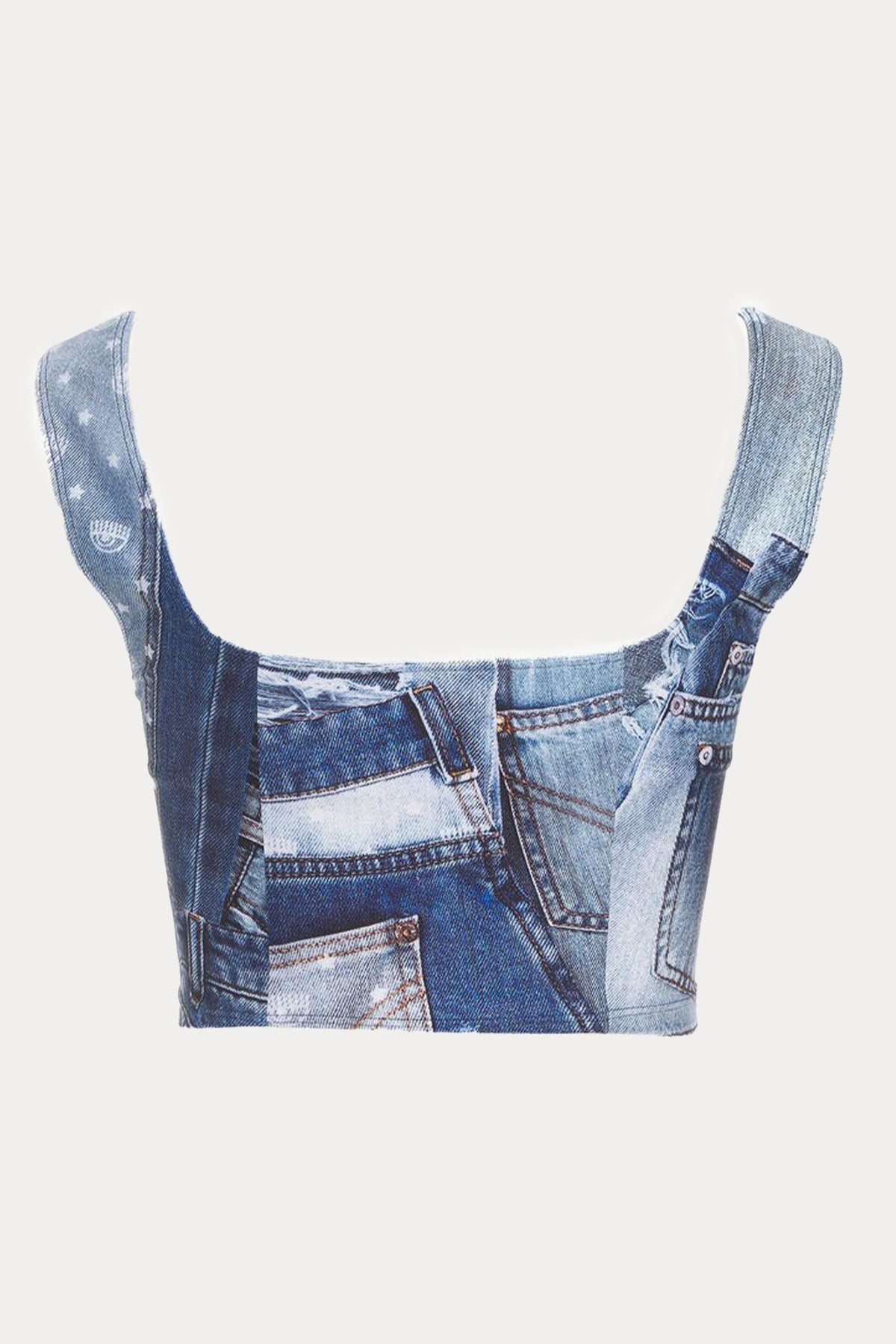 Chiara Ferragni Denim Görünümlü Crop Bluz