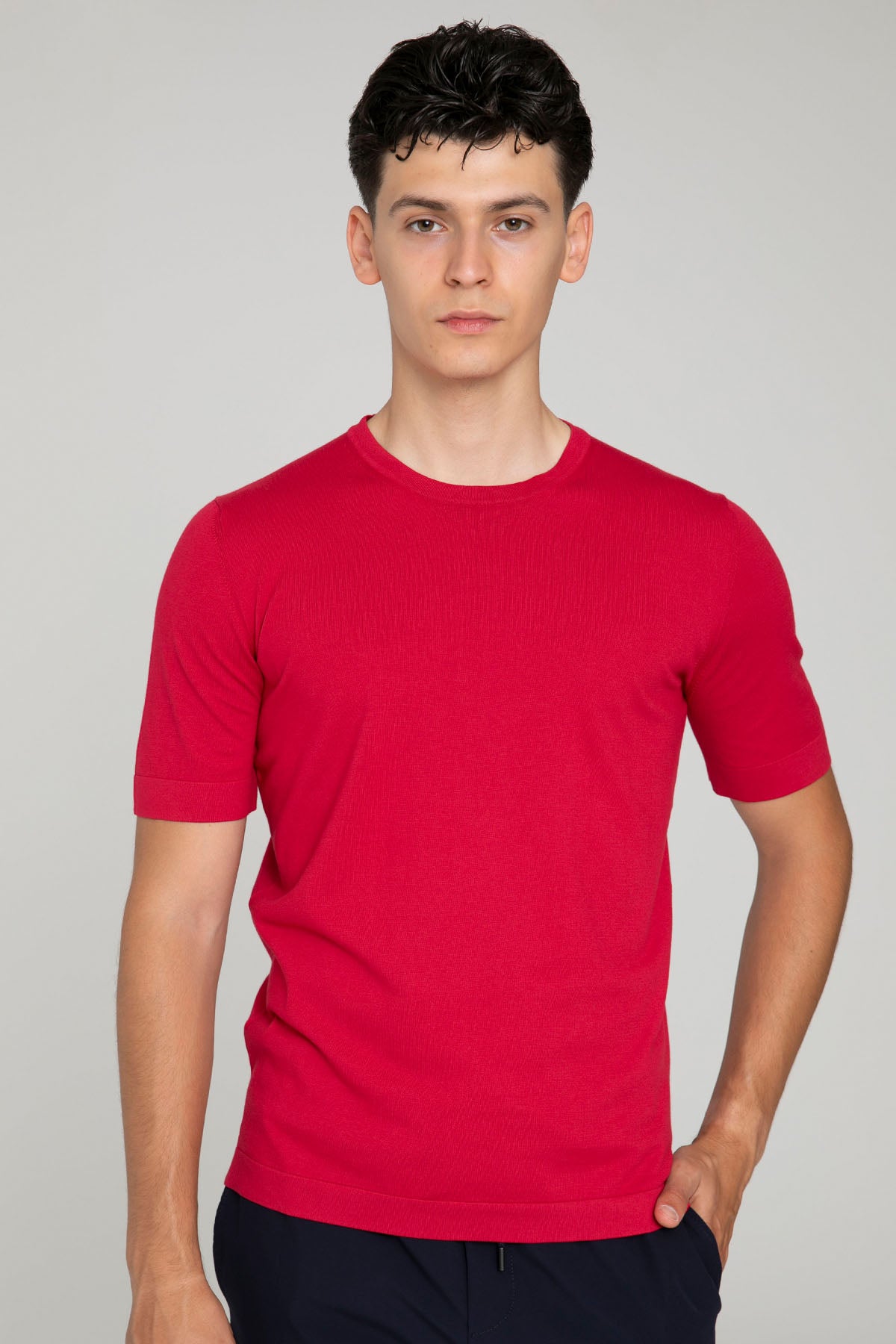 Gran Sasso Slim Fit Yuvarlak Yaka İnce Örgü Triko