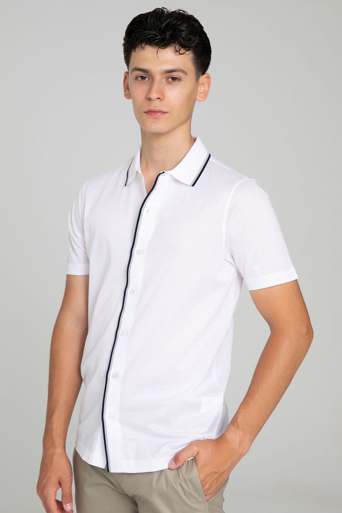 Gran Sasso Klasik Yaka Kısa Kollu İnce Örgü Gömlek