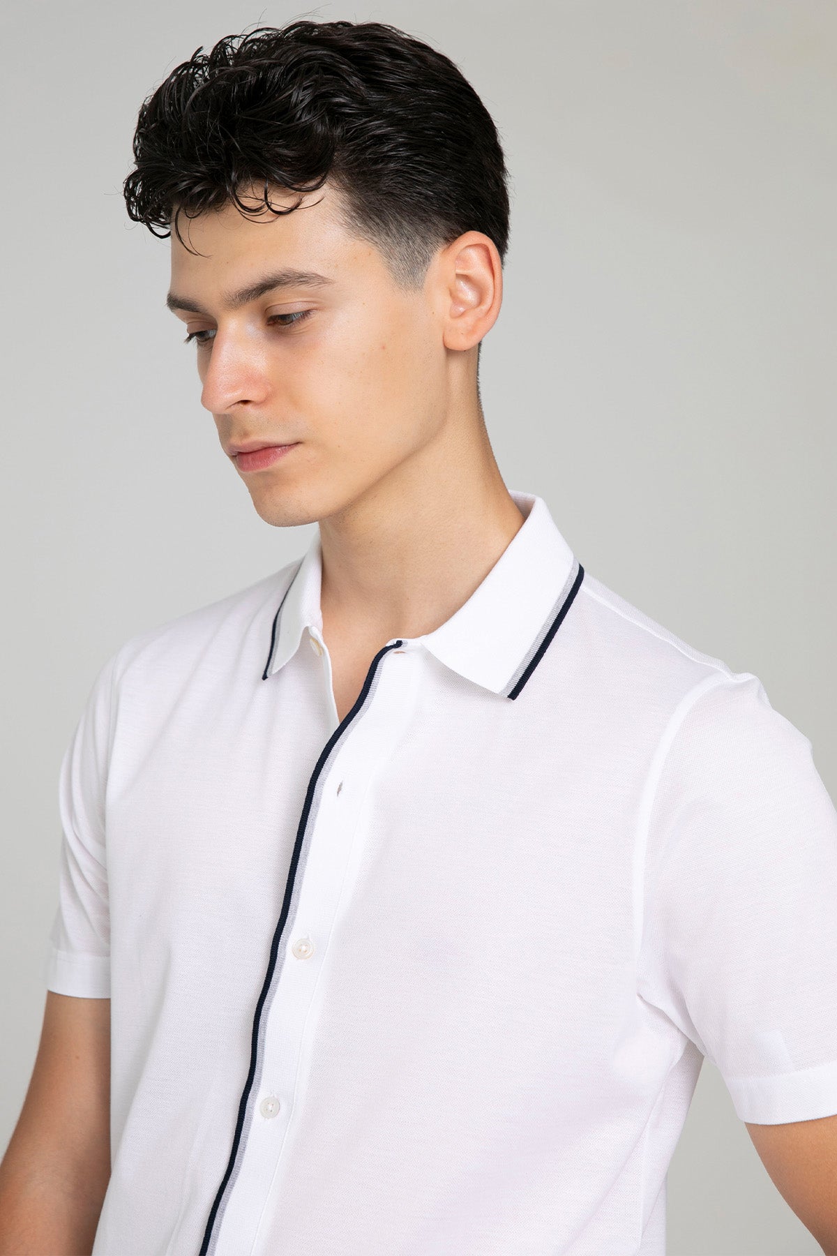 Gran Sasso Klasik Yaka Kısa Kollu İnce Örgü Gömlek