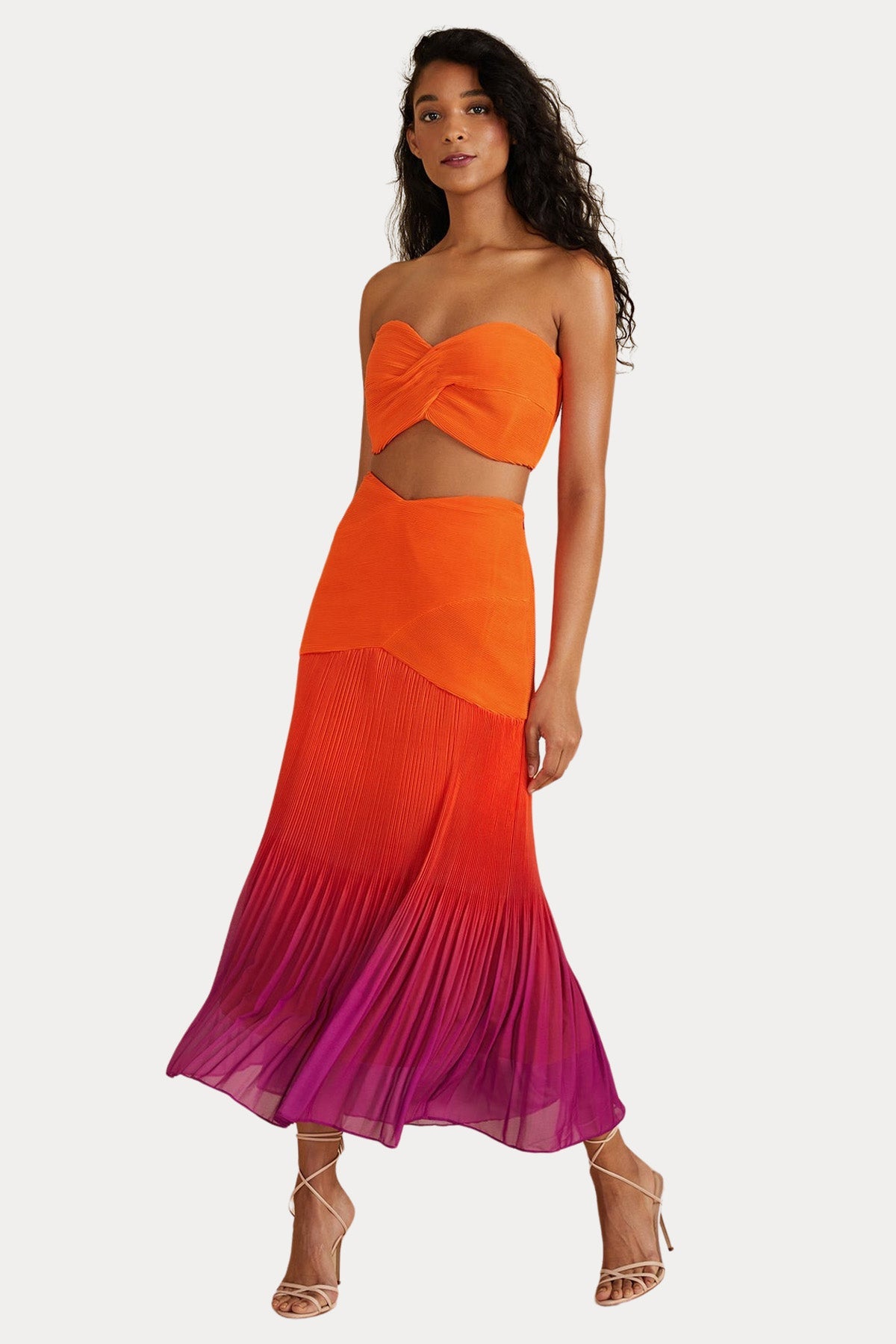 Amur Crop Straplez Renkli Desenli Bluz Etek Set