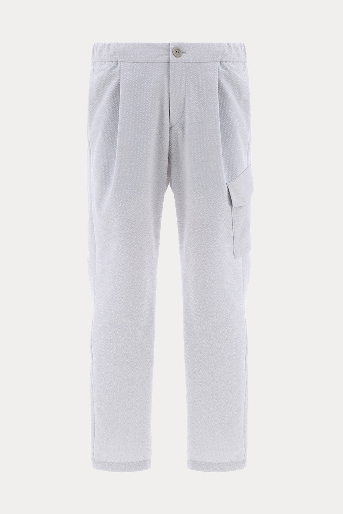 Herno Tek Pileli Gofre Kumaş Beli Lastikli Kargo Pantolon-Pantolon-Libas