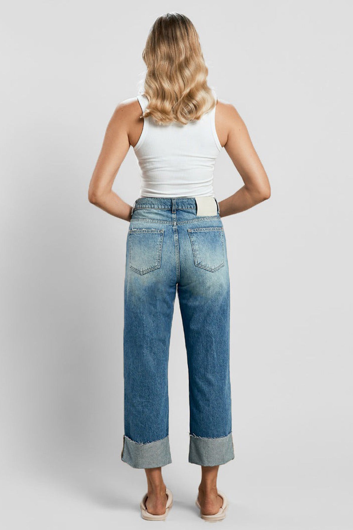 Goldgarn C5 Cross Fit Çapraz Düğme Tasarımlı Kalın Duble Crop Paça Jeans