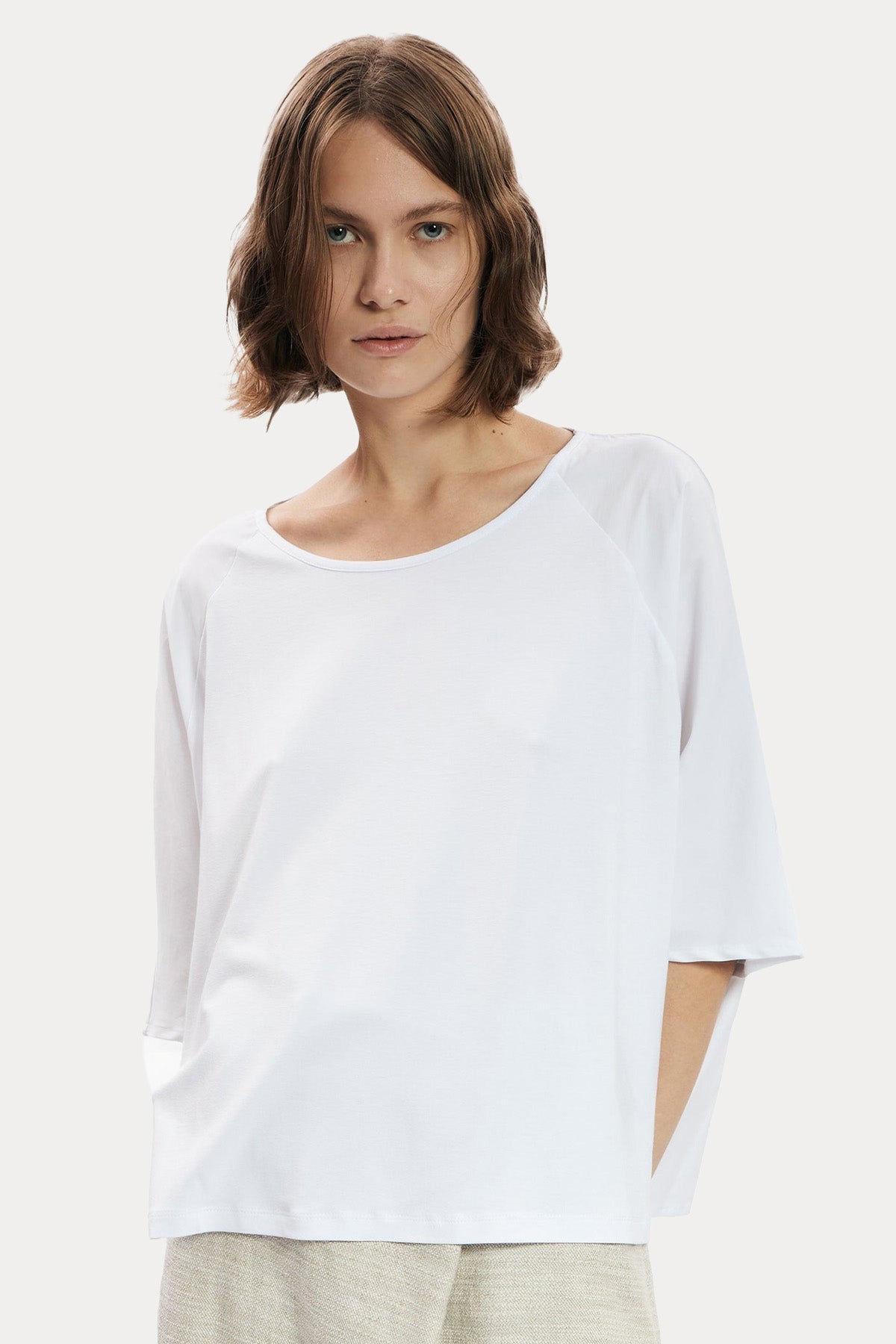Ixos Geniş Yuvarlak Yaka Streç T-shirt-T-shirt-Libas