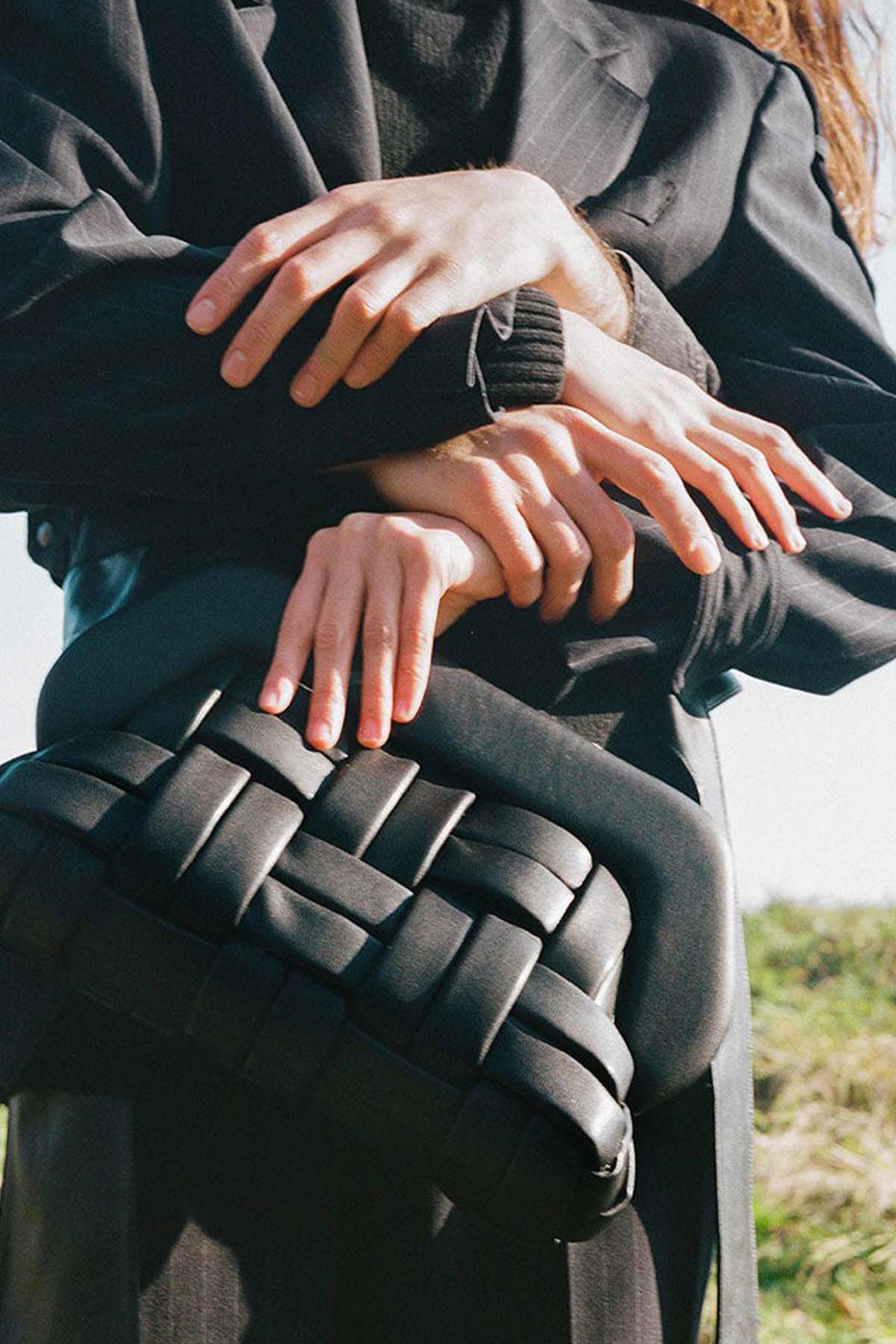 Themoire Örgü Deri Omuz Çantası