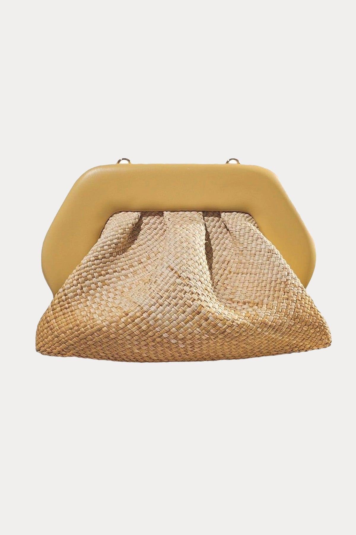 Themoire Deri Detaylı Hasır Örgü Omuz Çantası