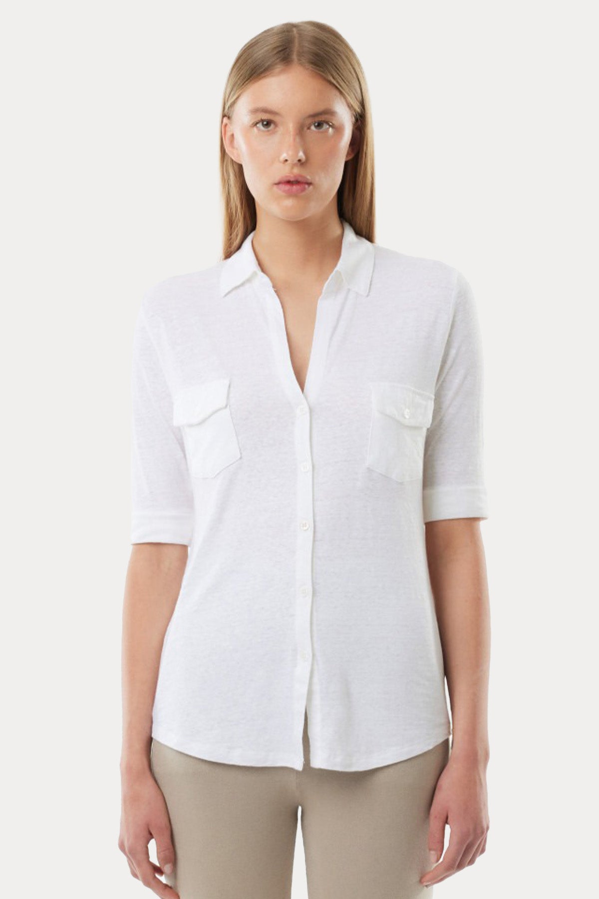 Majestic Lydia Cepli Streç Keten Gömlek