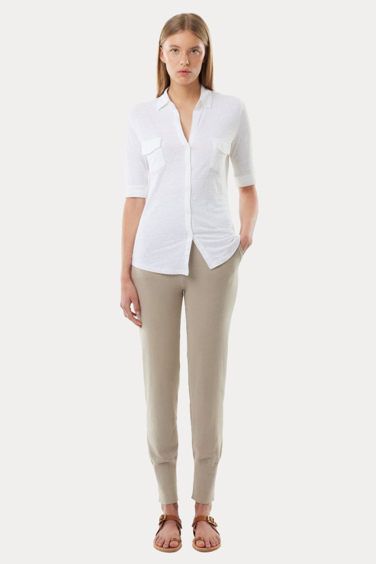 Majestic Lydia Cepli Streç Keten Gömlek