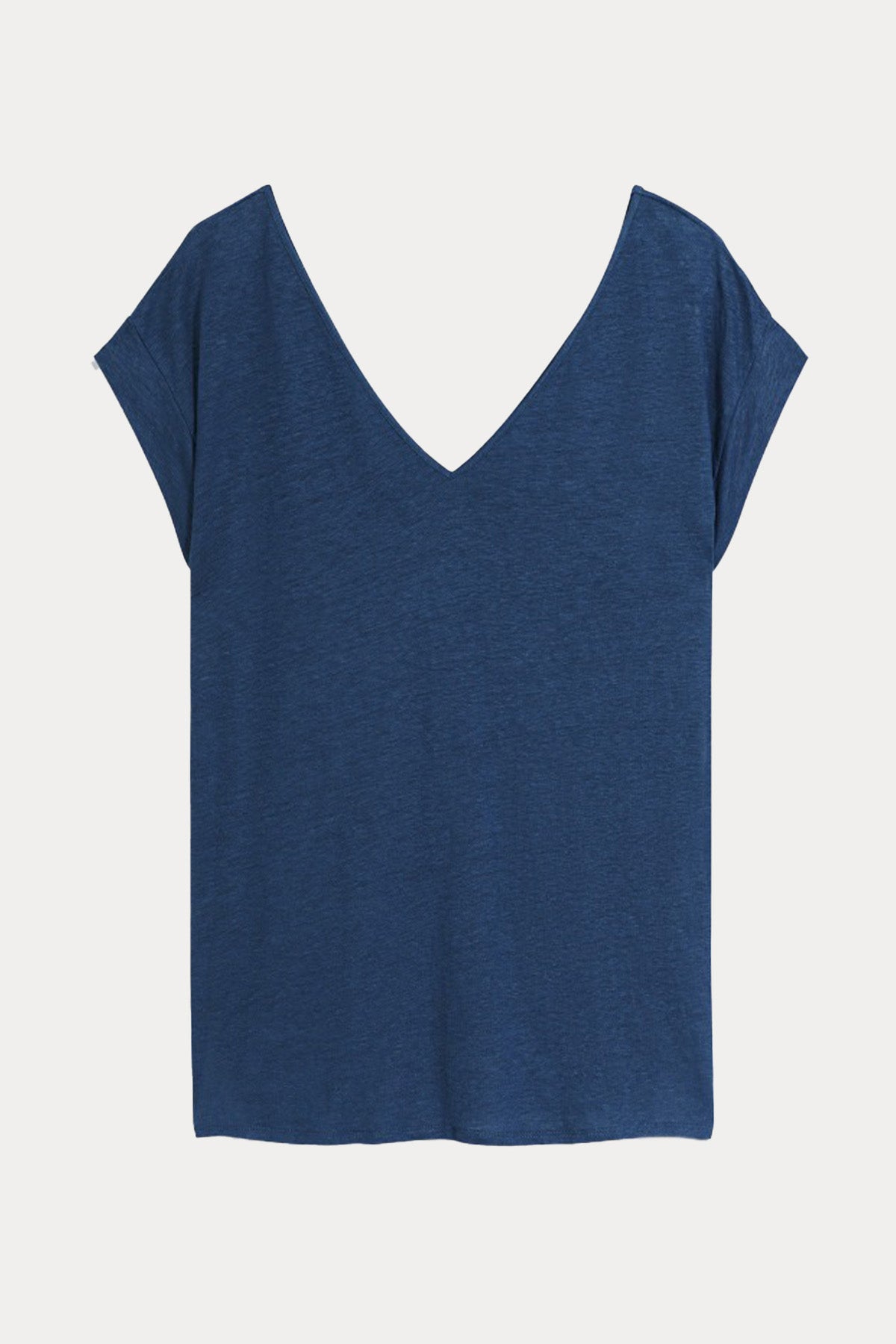 Majestic V Yaka Streç Keten Bluz