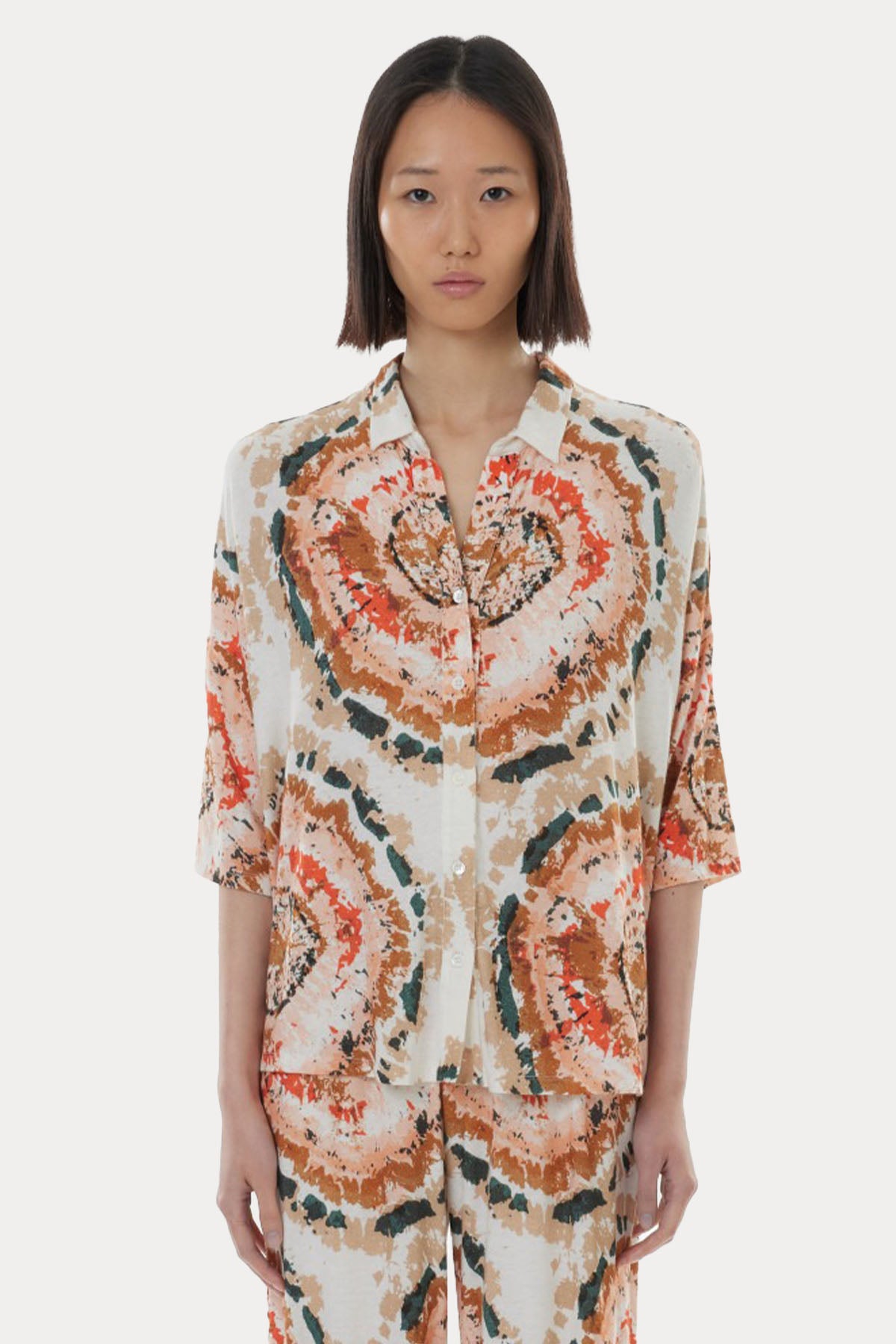 Majestic Renkli Desenli Streç Keten Gömlek