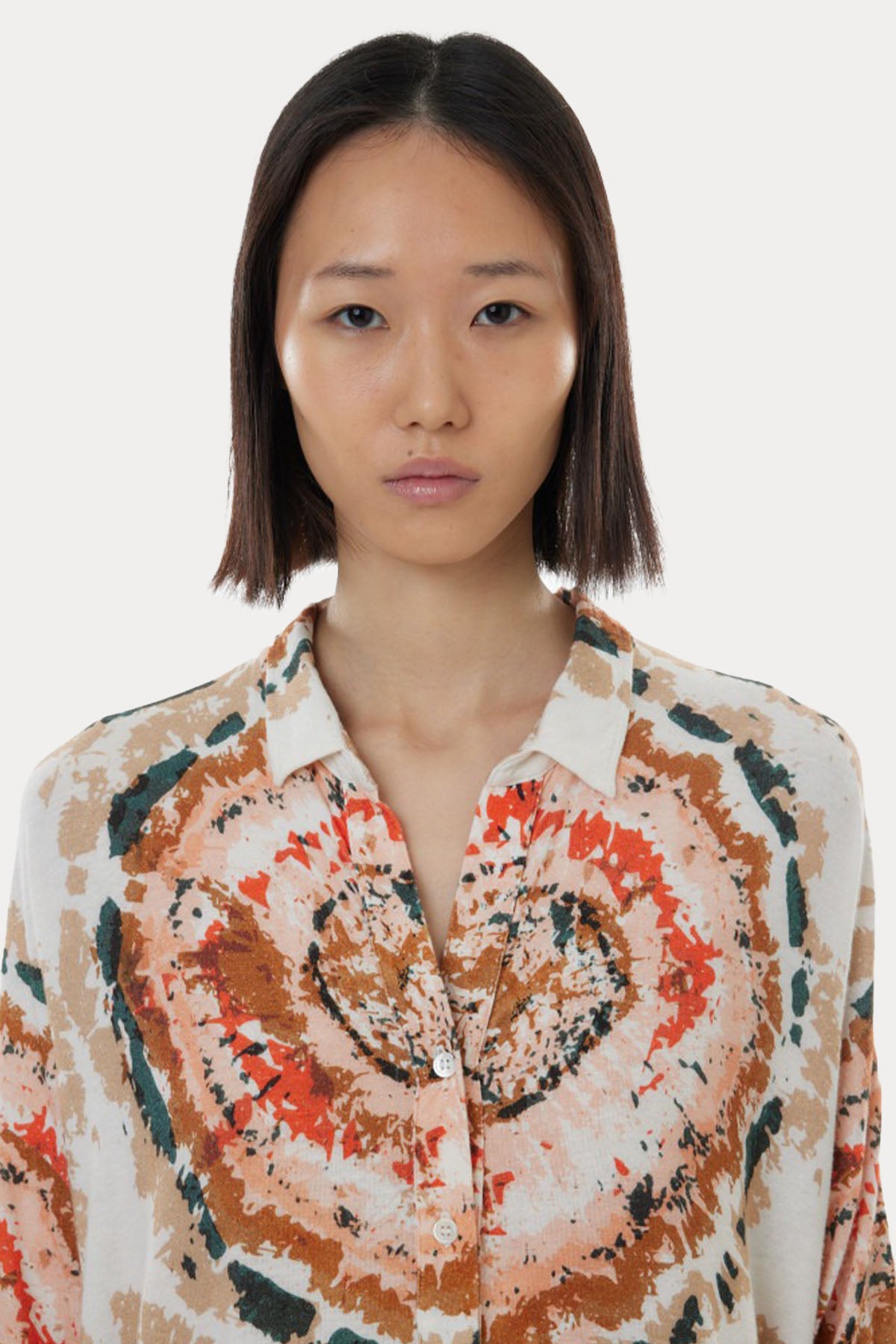 Majestic Renkli Desenli Streç Keten Gömlek