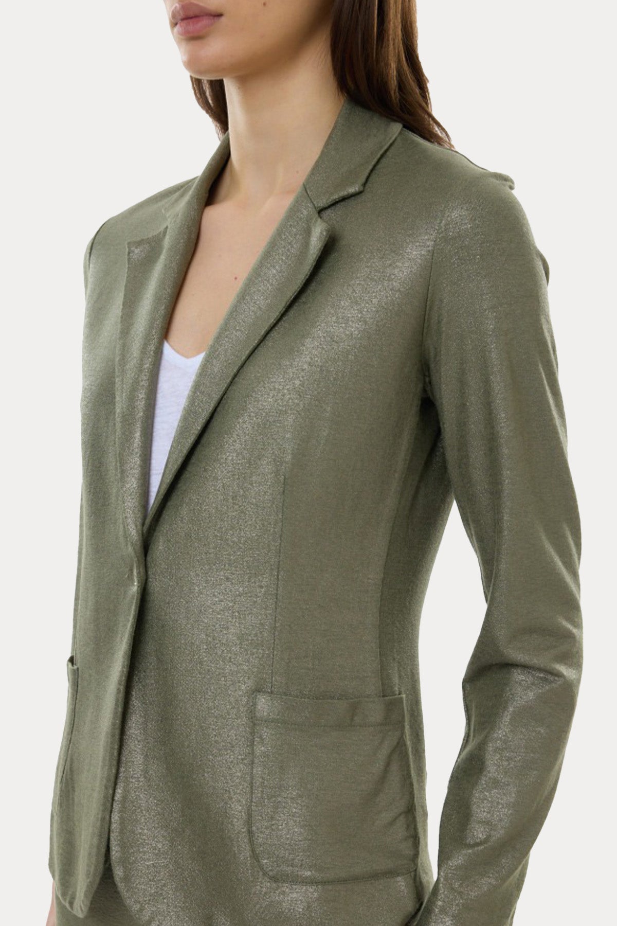 Majestic Parlak Kumaş Streç Keten Blazer Ceket