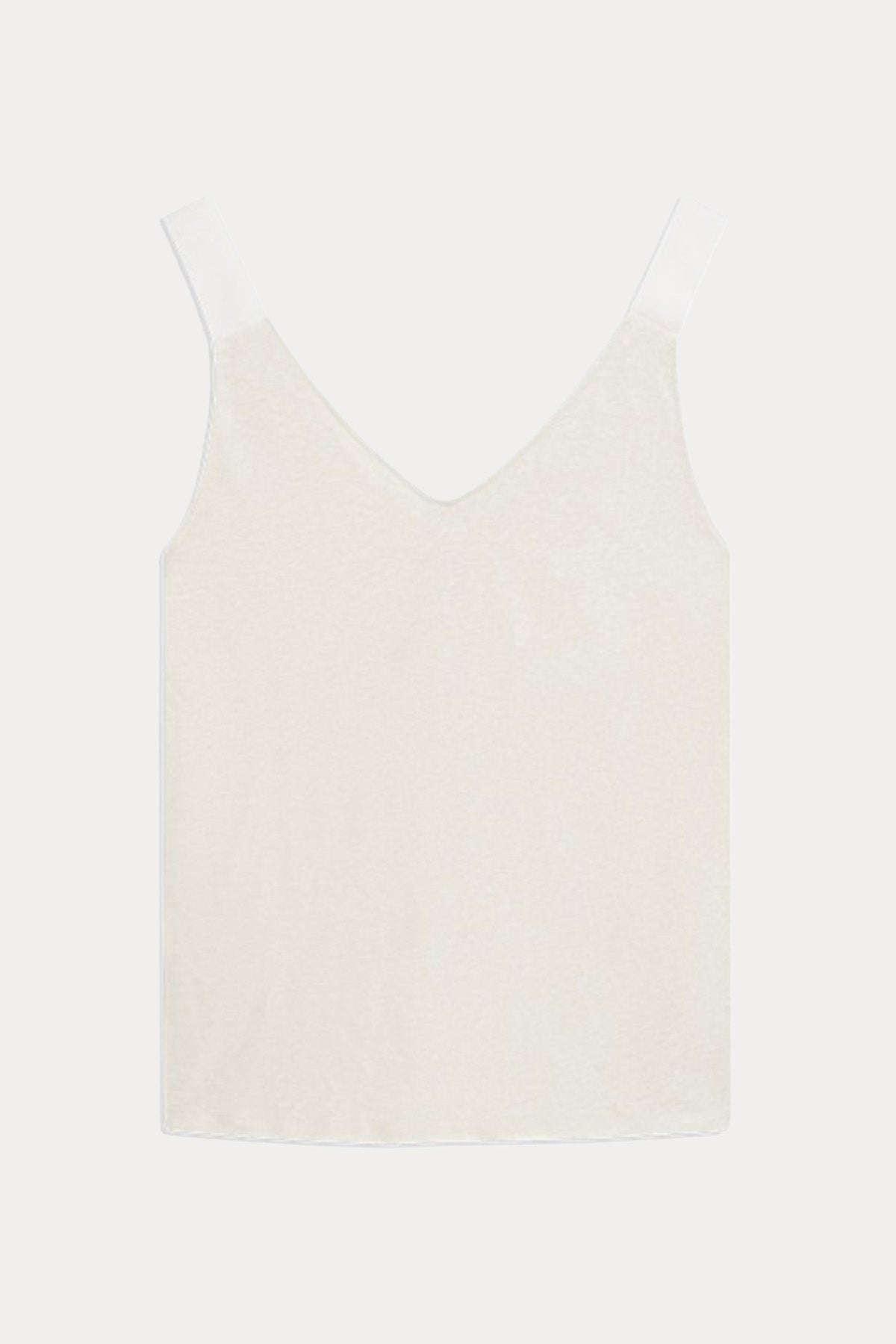 Majestic V Yaka Askılı Streç Keten Bluz