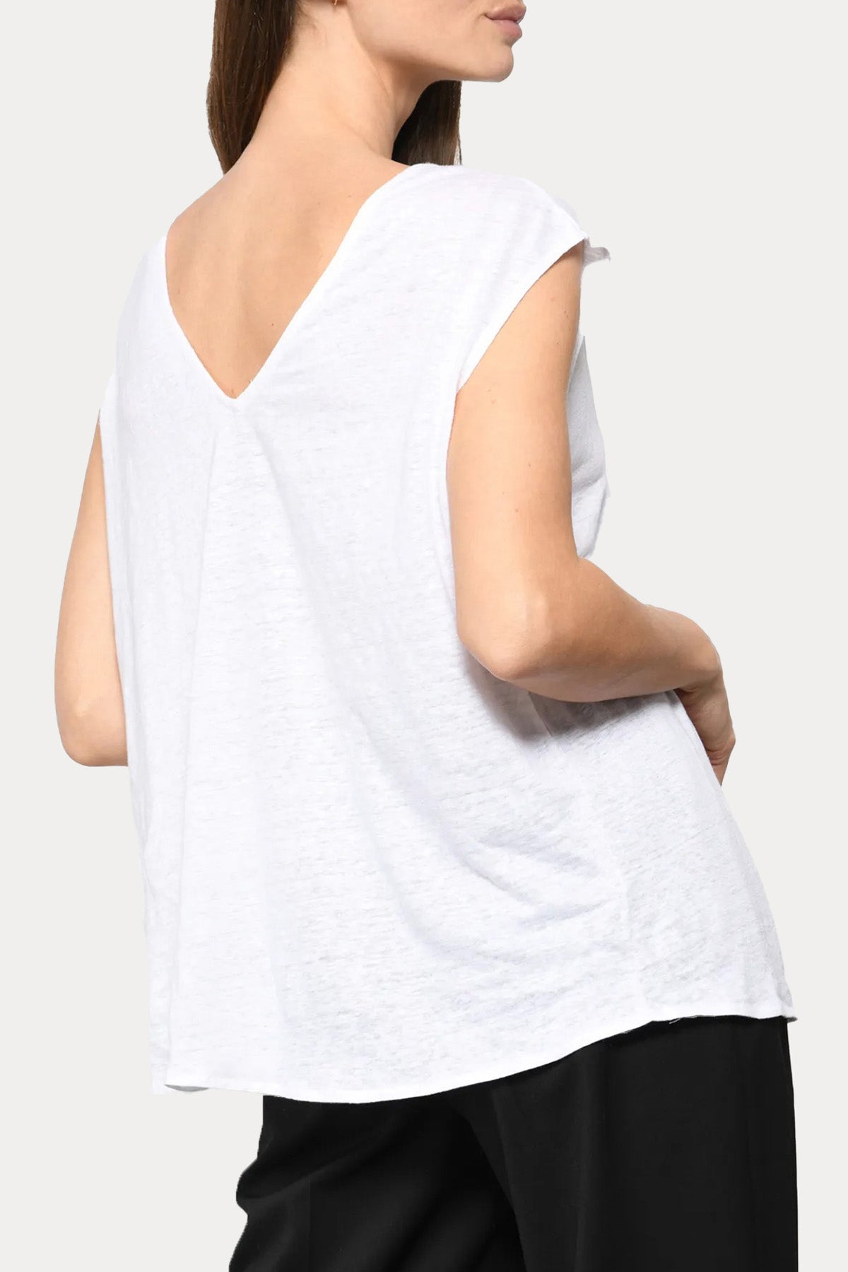 Majestic Yuvarlak Yaka Geniş Kesim Streç Keten Bluz