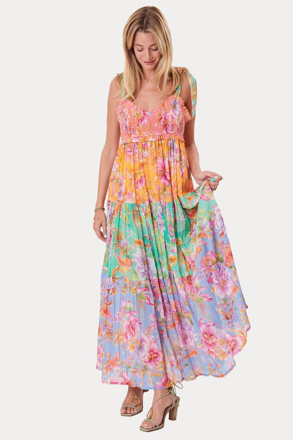 Rene Derhy Çiçek Desenli Pileli Maxi Elbise