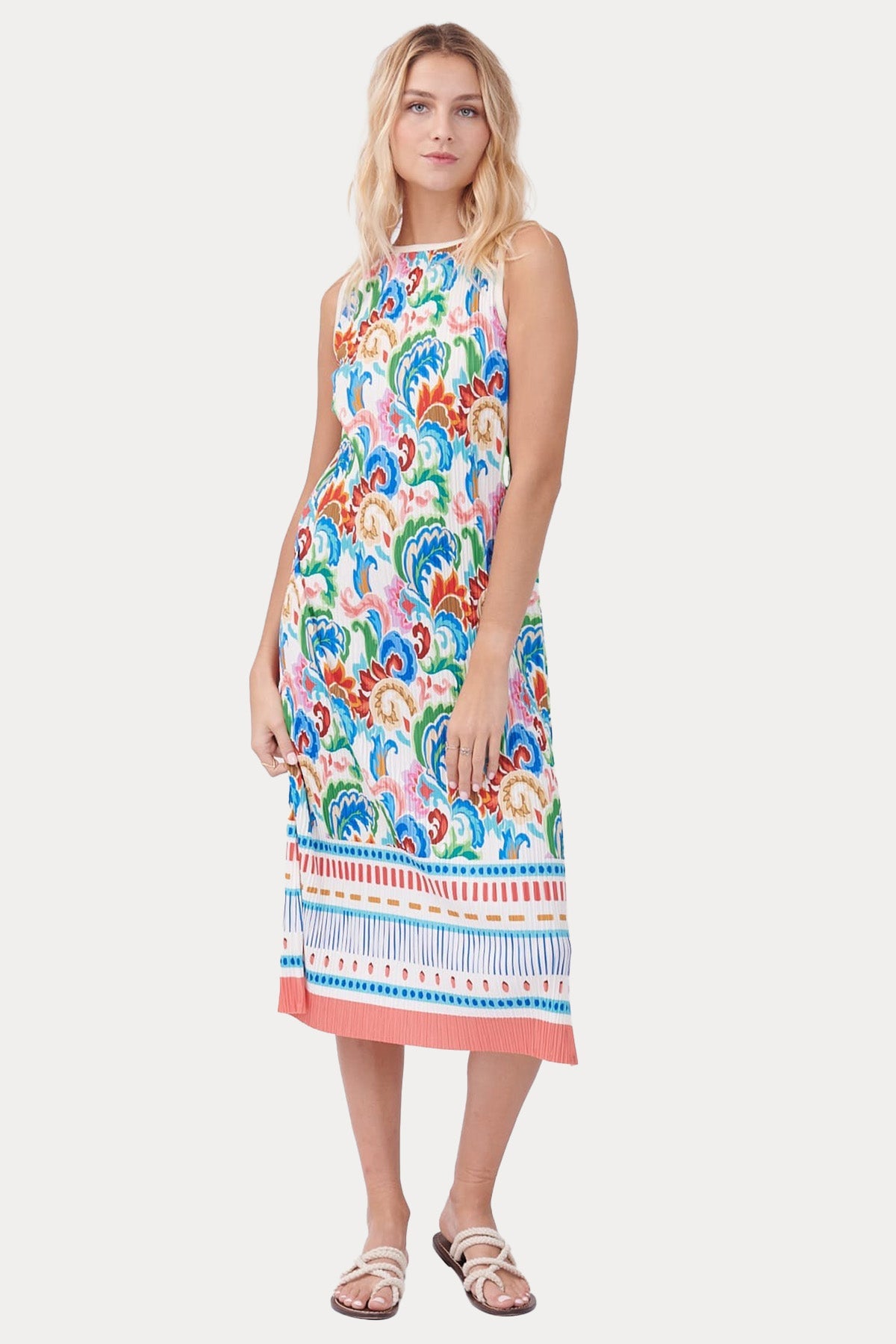 Rene Derhy Yuvarlak Yaka Desenli Midi Elbise