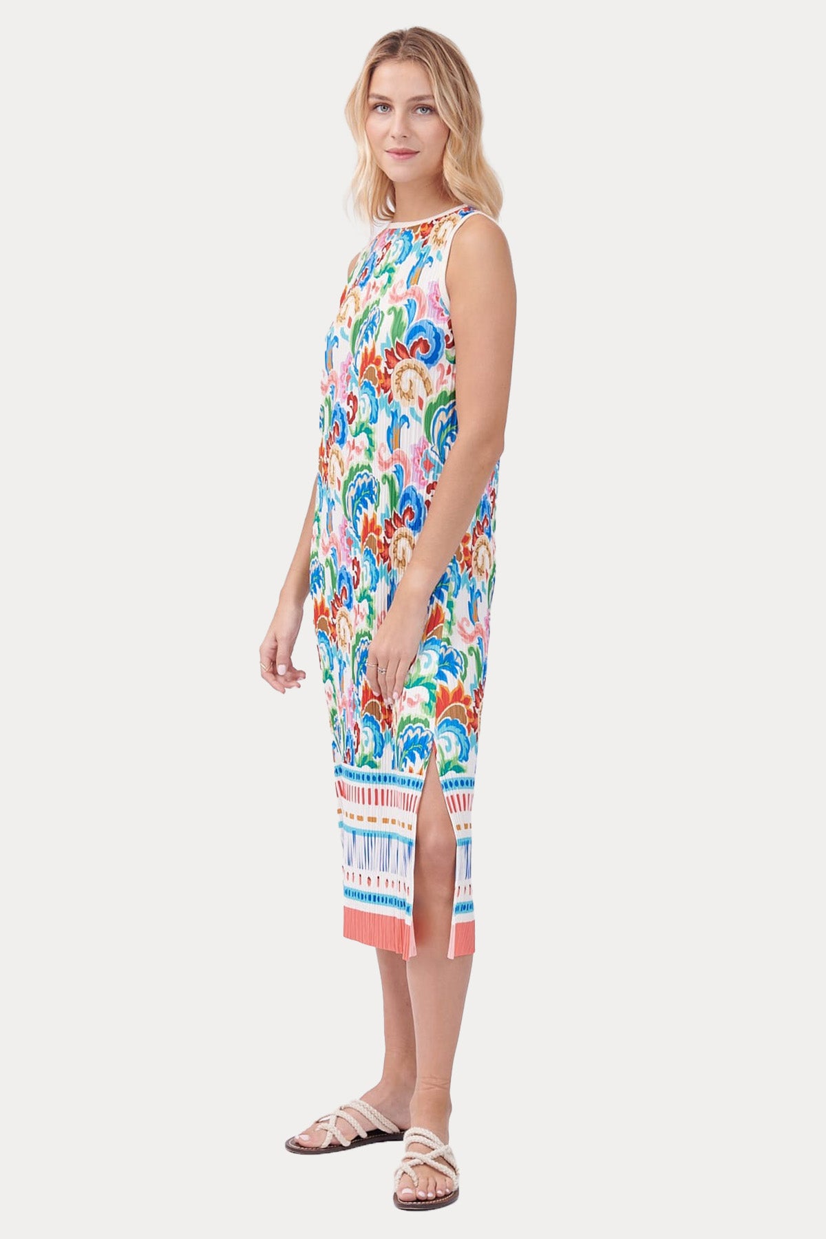 Rene Derhy Yuvarlak Yaka Desenli Midi Elbise